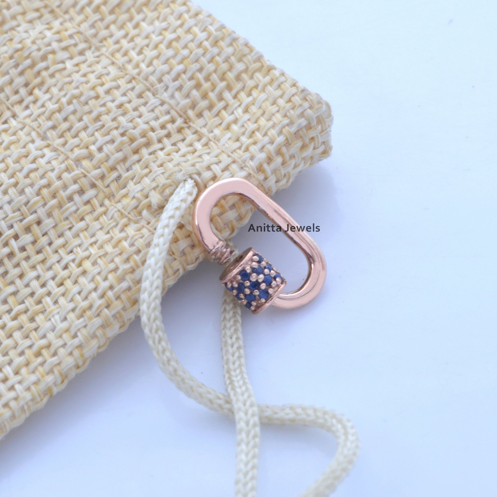 Handmade 14K Gold Carabiner Lock with Blue Sapphires - View 3 - Anitta Jewels | SKU: etsy_854134220 Handmade 14K Gold Carabiner Lock with Blue Sapphires - View 3 - Anitta Jewels | SKU: etsy_854134220