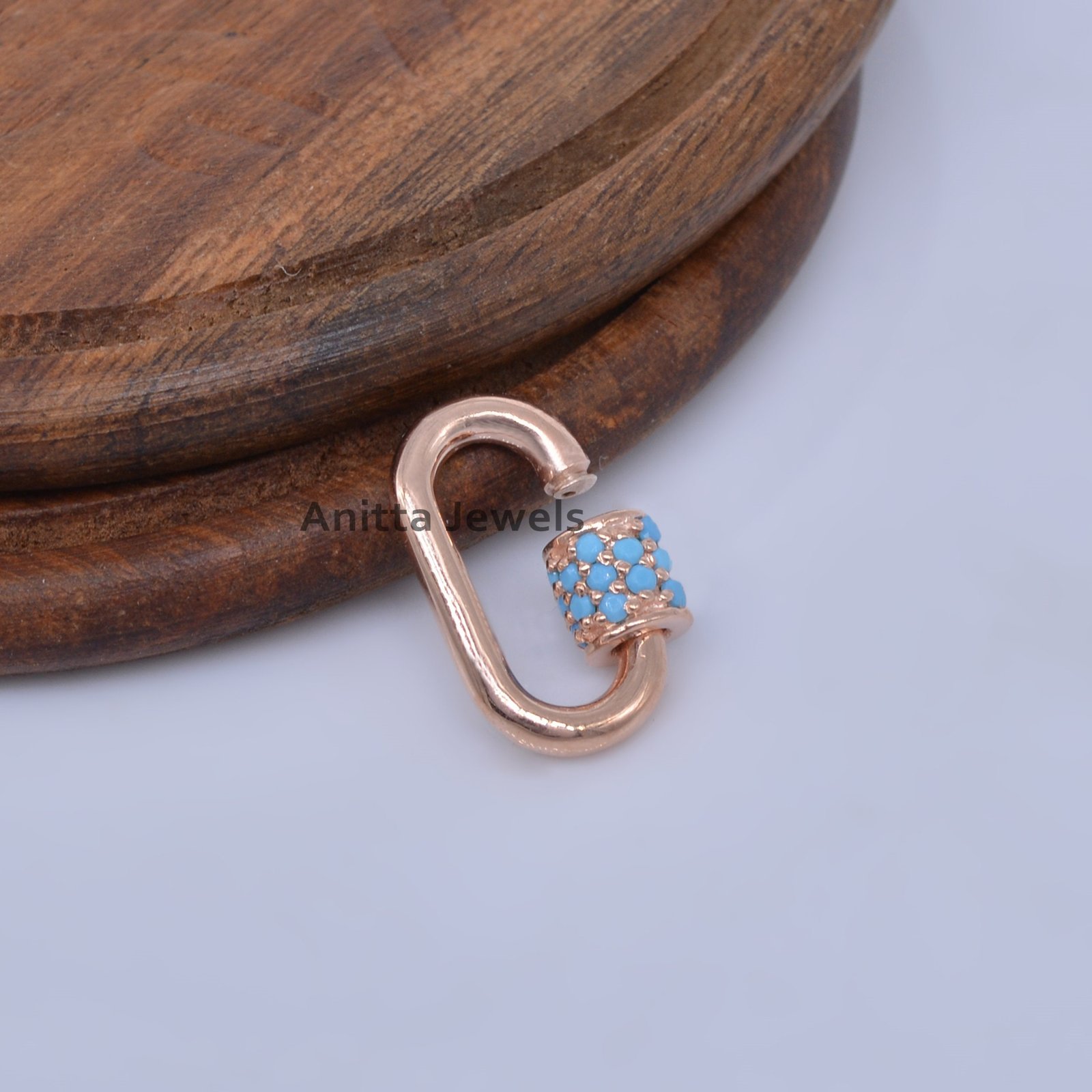 Handmade 14K Gold Carabiner Lock with Blue Sapphires - View 4 - Anitta Jewels | SKU: etsy_854134220 Handmade 14K Gold Carabiner Lock with Blue Sapphires - View 4 - Anitta Jewels | SKU: etsy_854134220