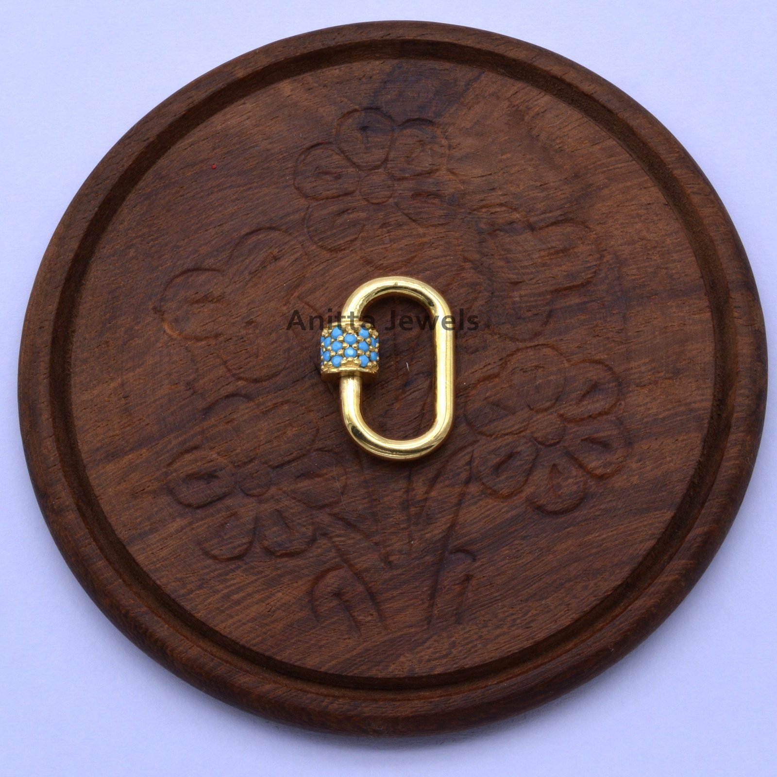 Handmade 14K Gold Carabiner Lock with Blue Sapphires - View 6 - Anitta Jewels | SKU: etsy_854134220 Handmade 14K Gold Carabiner Lock with Blue Sapphires - View 6 - Anitta Jewels | SKU: etsy_854134220