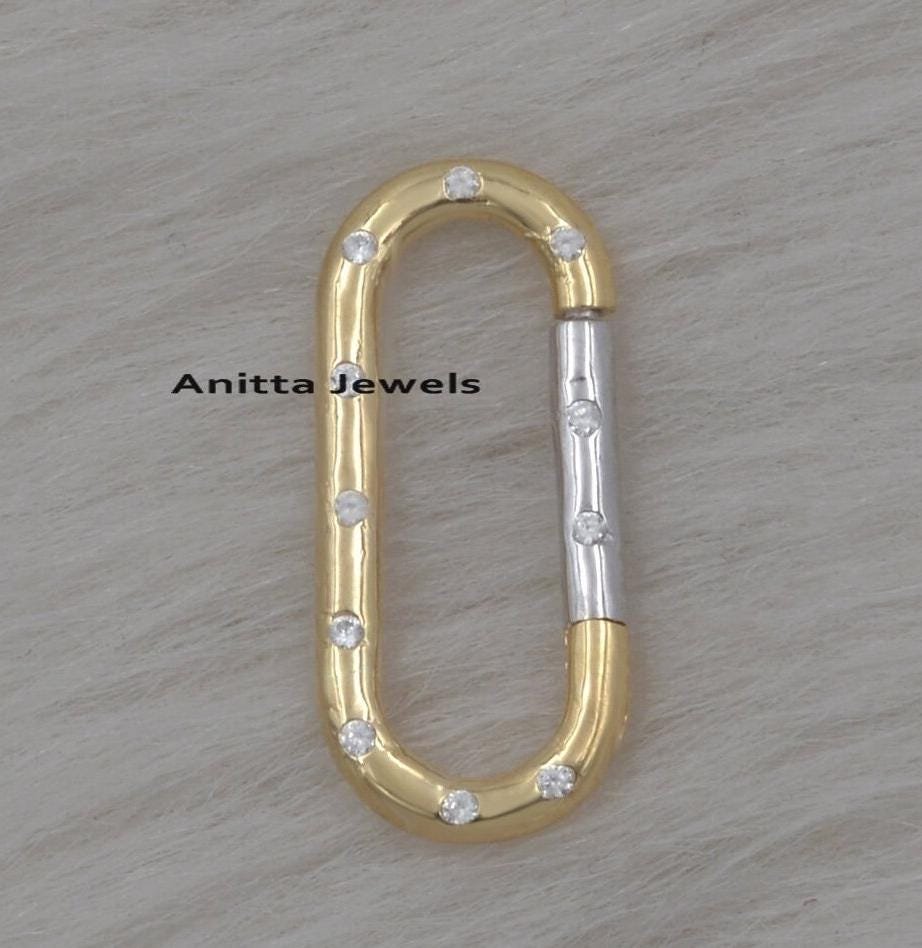 Handmade 14K Gold Diamond Charm Enhancer: Two-Tone Oval Lock - View 2 - Anitta Jewels | SKU: etsy_1114095012 Handmade 14K Gold Diamond Charm Enhancer: Two-Tone Oval Lock - View 2 - Anitta Jewels | SKU: etsy_1114095012