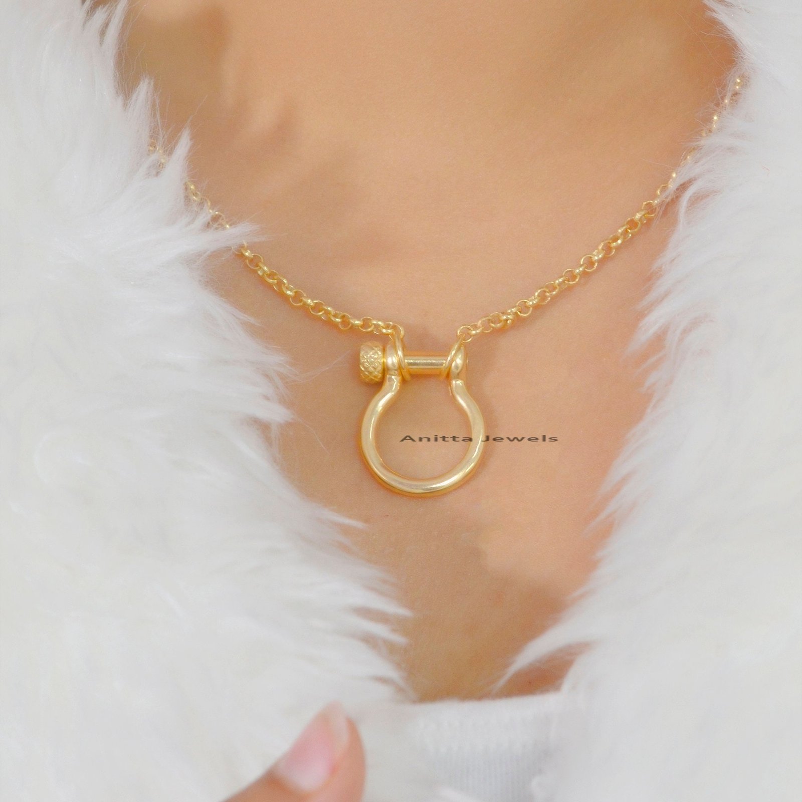 Handmade 14K Gold Shackle Lock: Snaffle Bit Carabiner (20MM) - View 5 - Anitta Jewels | SKU: etsy_918384924 Handmade 14K Gold Shackle Lock: Snaffle Bit Carabiner (20MM) - View 5 - Anitta Jewels | SKU: etsy_918384924