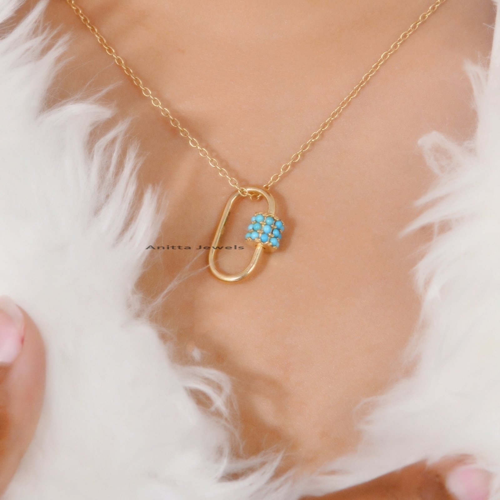 Handmade 14K Gold Turquoise Carabiner Lock: Fine Jewelry Finding - View 4 - Anitta Jewels | SKU: etsy_905724128 Handmade 14K Gold Turquoise Carabiner Lock: Fine Jewelry Finding - View 4 - Anitta Jewels | SKU: etsy_905724128