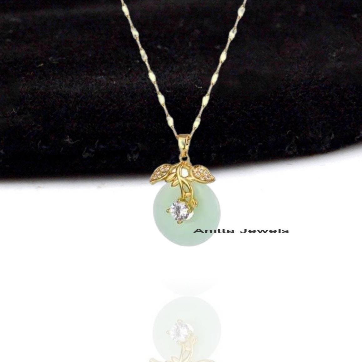 Handmade 925 Silver Aventurine Leaf Pendant with Cubic Zircon - View 2 - Anitta Jewels | SKU: etsy_1493908658 Handmade 925 Silver Aventurine Leaf Pendant with Cubic Zircon - View 2 - Anitta Jewels | SKU: etsy_1493908658