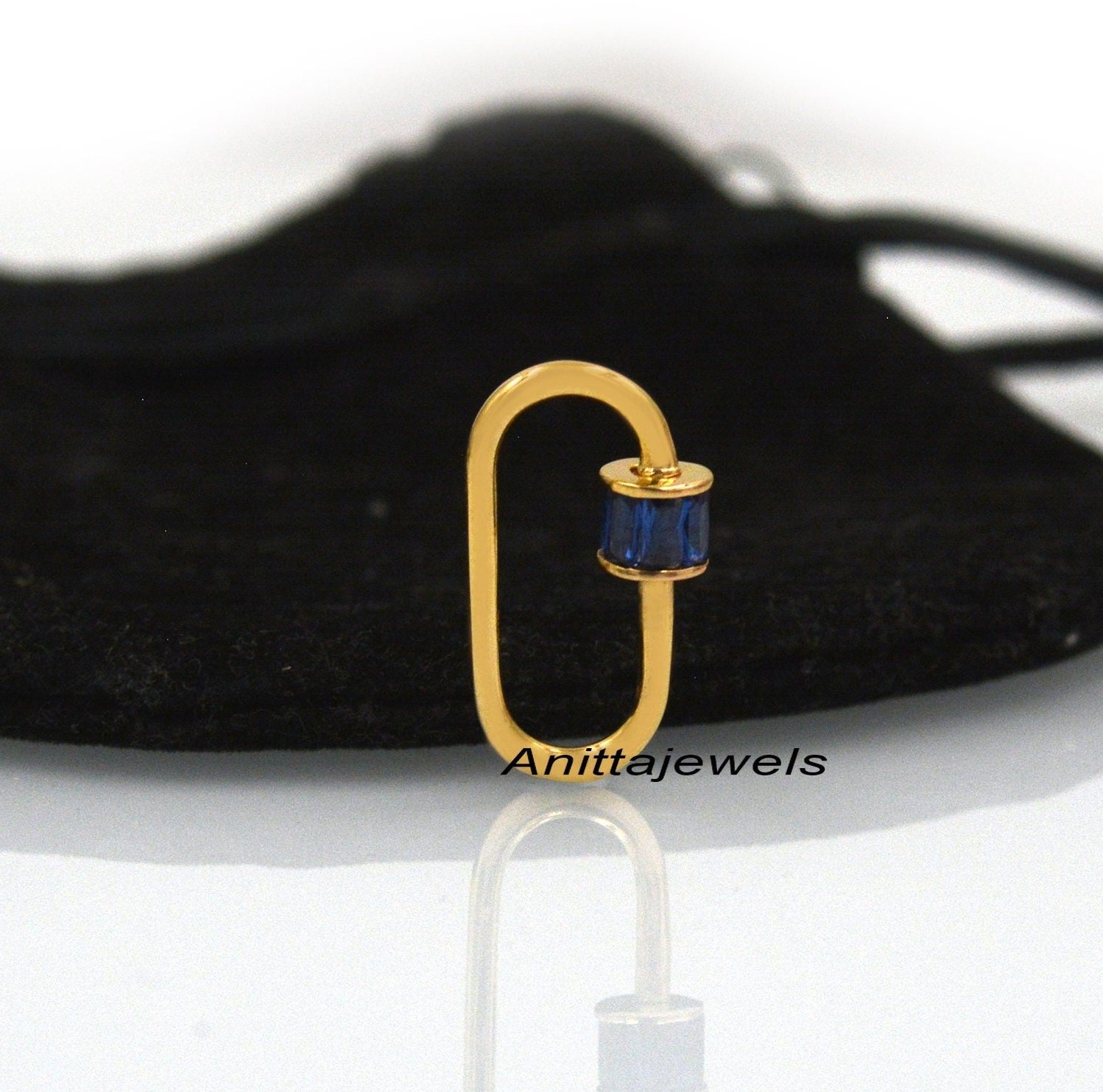 Handmade 925 Silver Carabiner Lock Necklace: Blue Sapphire Baguette - Anitta Jewels | SKU: etsy_910191581 Handmade 925 Silver Carabiner Lock Necklace: Blue Sapphire Baguette - Anitta Jewels | SKU: etsy_910191581