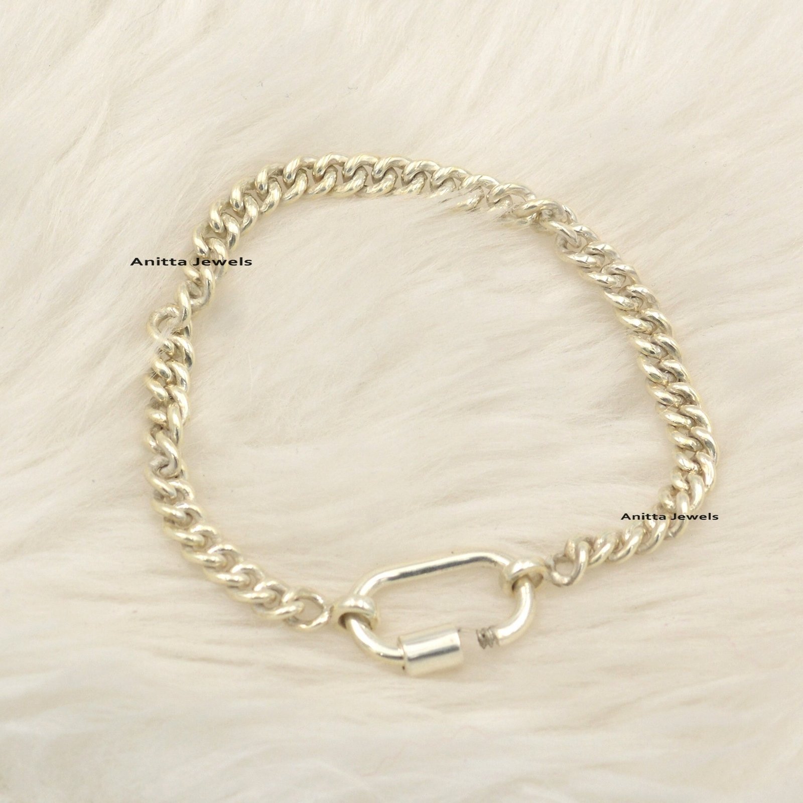 Handmade 925 Silver Curb Chain Bracelet with Carabiner Lock - Anitta Jewels | SKU: etsy_1102627598 Handmade 925 Silver Curb Chain Bracelet with Carabiner Lock - Anitta Jewels | SKU: etsy_1102627598