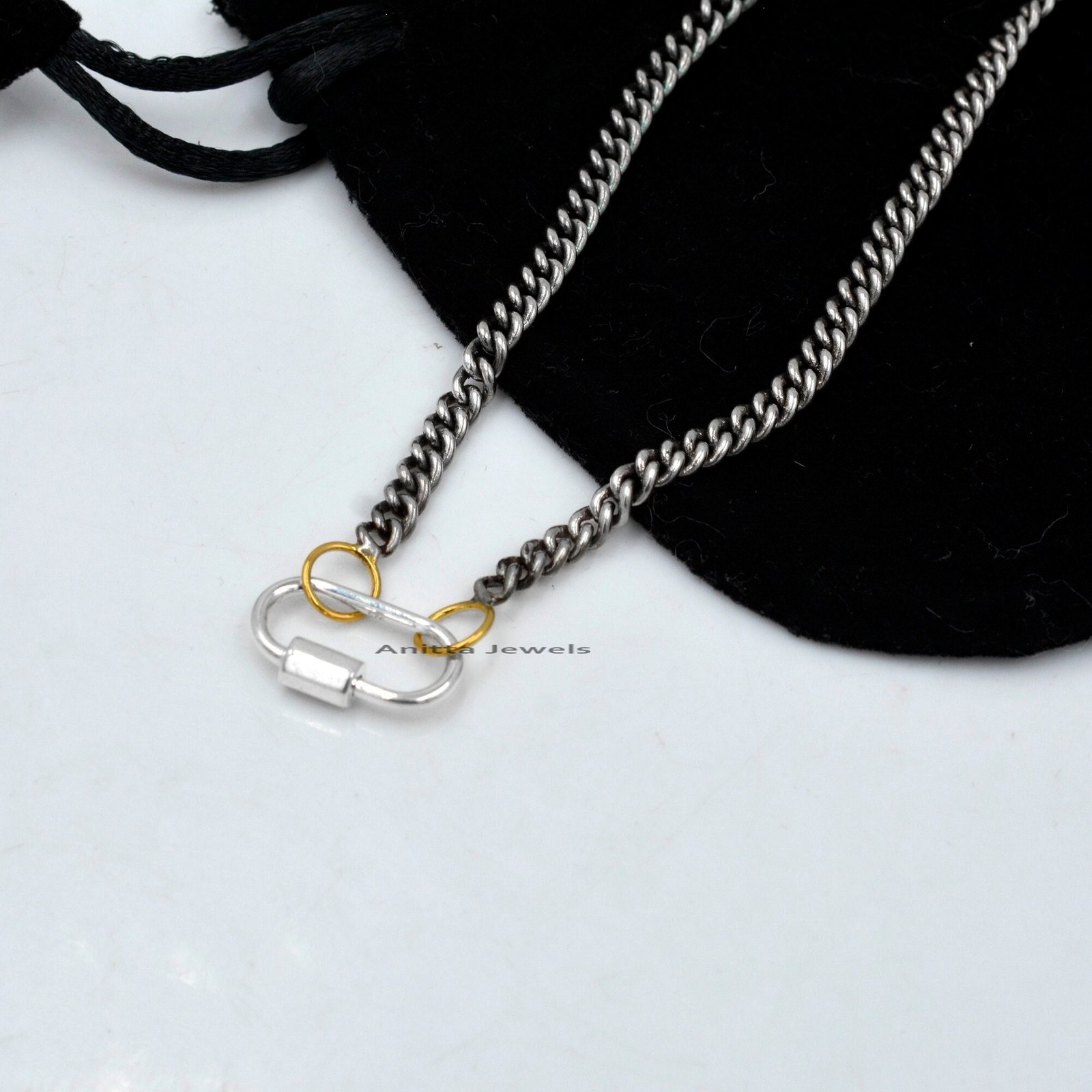 Handmade 925 Silver Curb Chain Necklace with Carabiner Clasp - Anitta Jewels | SKU: etsy_1090838483 Handmade 925 Silver Curb Chain Necklace with Carabiner Clasp - Anitta Jewels | SKU: etsy_1090838483