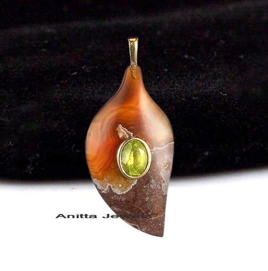 Handmade 925 Silver Leaf Pendant: 14K Plated Peridot Gemstone - Anitta Jewels | SKU: etsy_1491280444 Handmade 925 Silver Leaf Pendant: 14K Plated Peridot Gemstone - Anitta Jewels | SKU: etsy_1491280444
