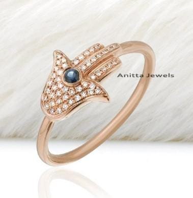 Handmade Diamond Hamsa Ring: 925 Silver Protection Ring - View 2 - Anitta Jewels | SKU: etsy_1194130608 Handmade Diamond Hamsa Ring: 925 Silver Protection Ring - View 2 - Anitta Jewels | SKU: etsy_1194130608