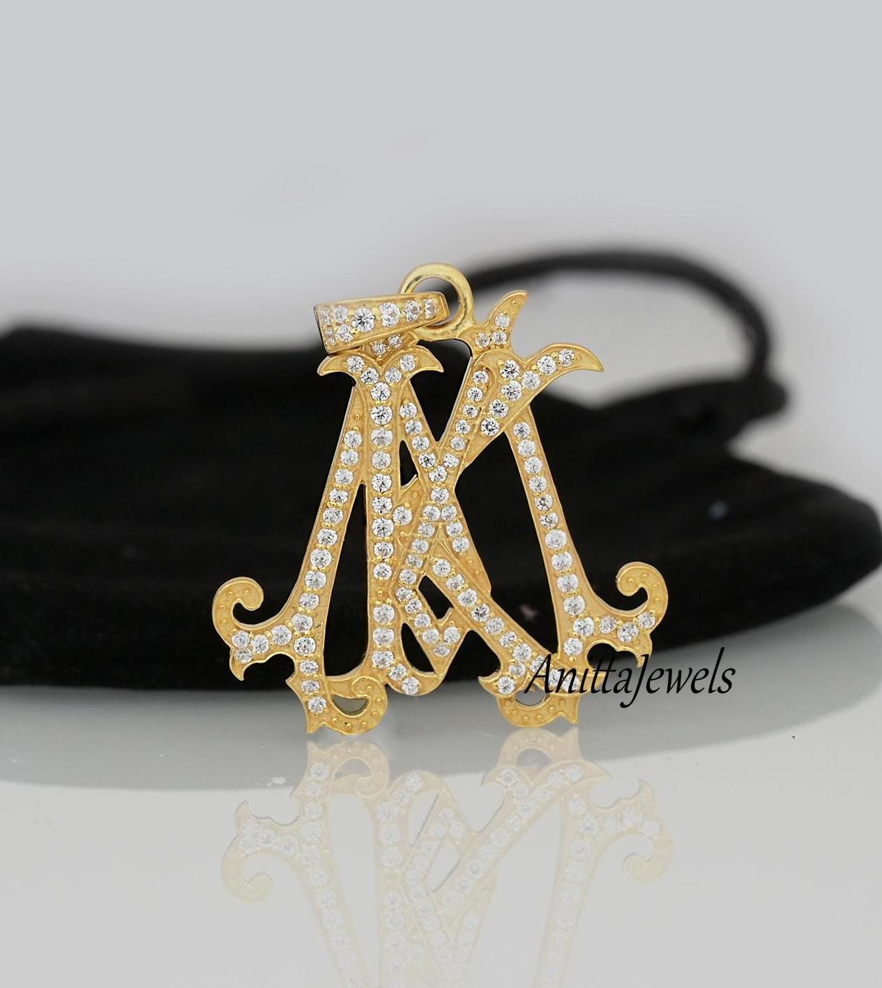 Handmade Diamond Initial Pendant: 925 Silver Letter Monogram - View 7 - Anitta Jewels | SKU: etsy_982275518 Handmade Diamond Initial Pendant: 925 Silver Letter Monogram - View 7 - Anitta Jewels | SKU: etsy_982275518