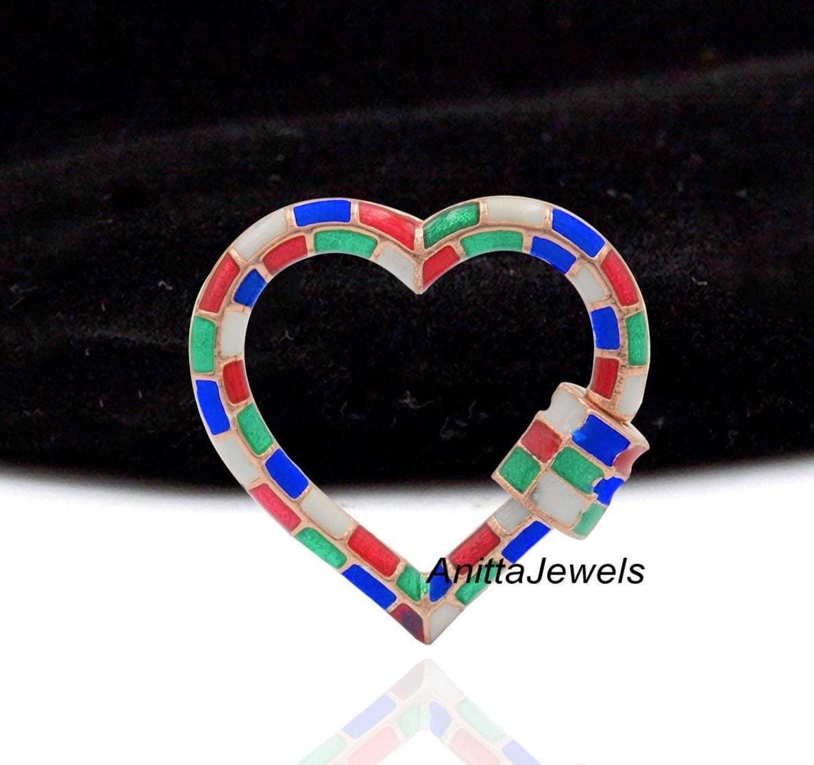 Handmade Enamel Heart Carabiner Lock: 925 Sterling Silver - Anitta Jewels | SKU: etsy_723463838 Handmade Enamel Heart Carabiner Lock: 925 Sterling Silver - Anitta Jewels | SKU: etsy_723463838
