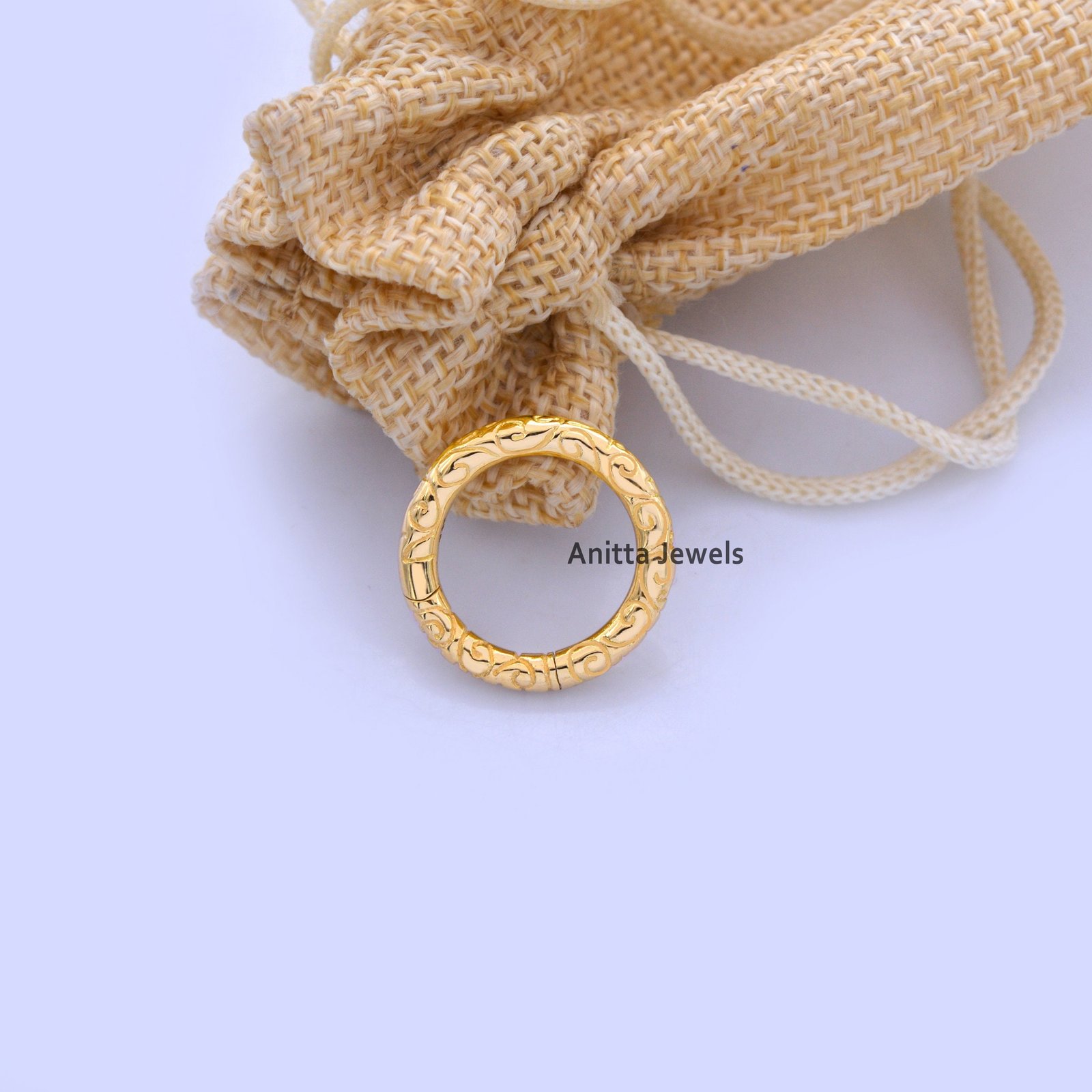 Handmade Engraved 14k Gold Charm Holder: Round Enhancer Link - View 2 - Anitta Jewels | SKU: etsy_1709113071 Handmade Engraved 14k Gold Charm Holder: Round Enhancer Link - View 2 - Anitta Jewels | SKU: etsy_1709113071