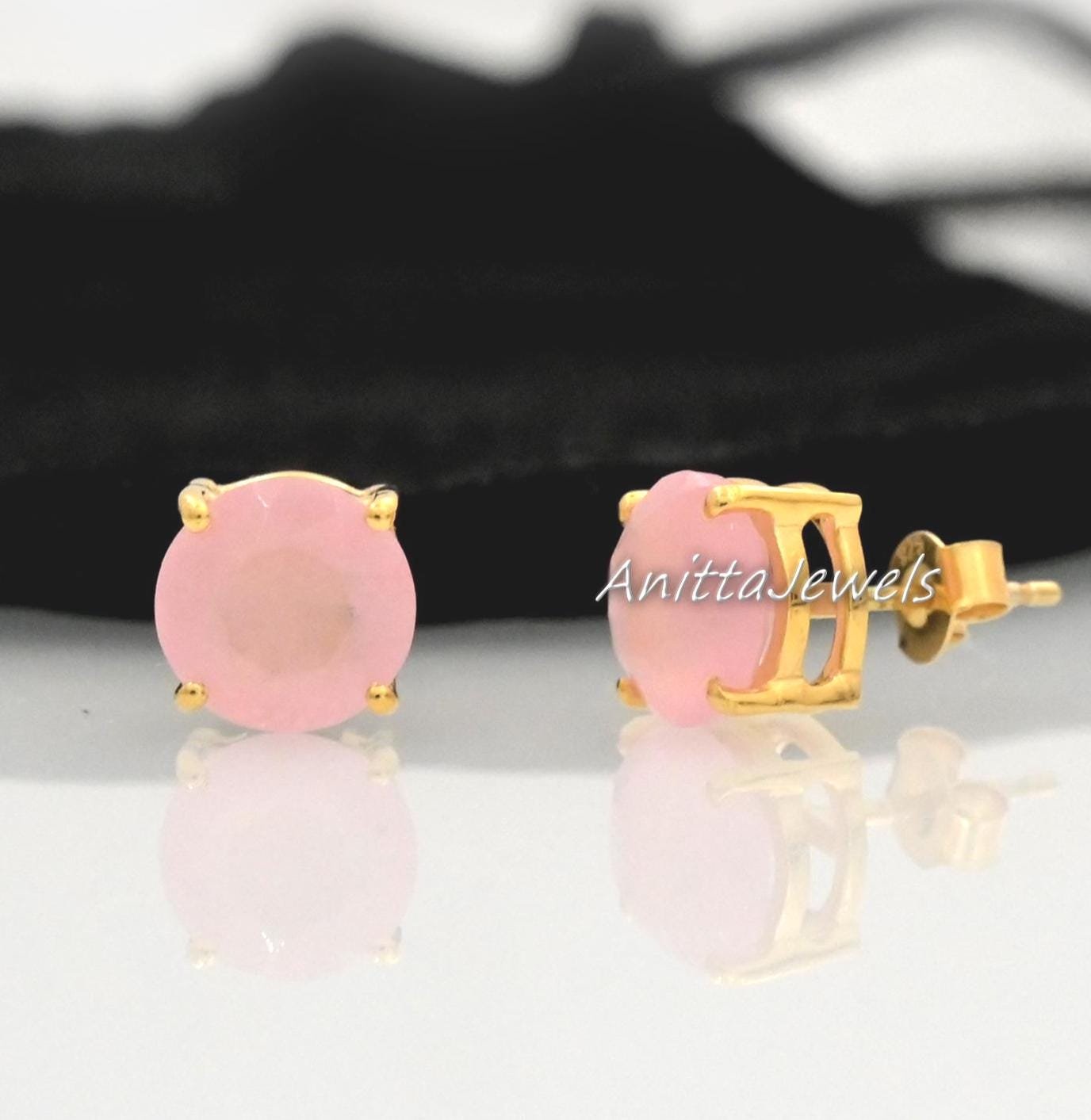 Handmade Faceted Rose Quartz Stud Earrings: 925 Silver, 15mm - Anitta Jewels | SKU: etsy_1899965609 Handmade Faceted Rose Quartz Stud Earrings: 925 Silver, 15mm - Anitta Jewels | SKU: etsy_1899965609