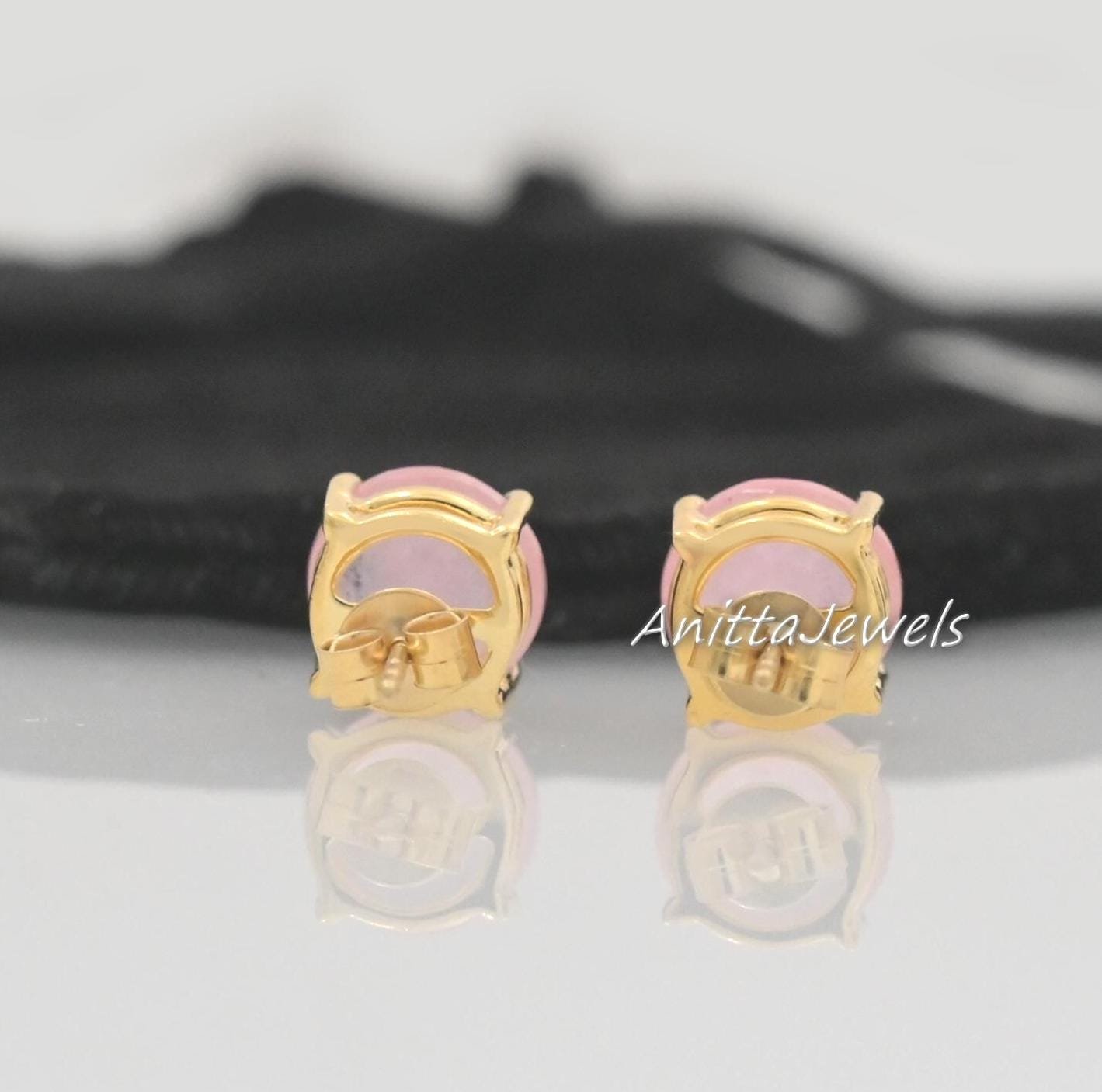 Handmade Faceted Rose Quartz Stud Earrings: 925 Silver, 15mm - View 4 - Anitta Jewels | SKU: etsy_1899965609 Handmade Faceted Rose Quartz Stud Earrings: 925 Silver, 15mm - View 4 - Anitta Jewels | SKU: etsy_1899965609