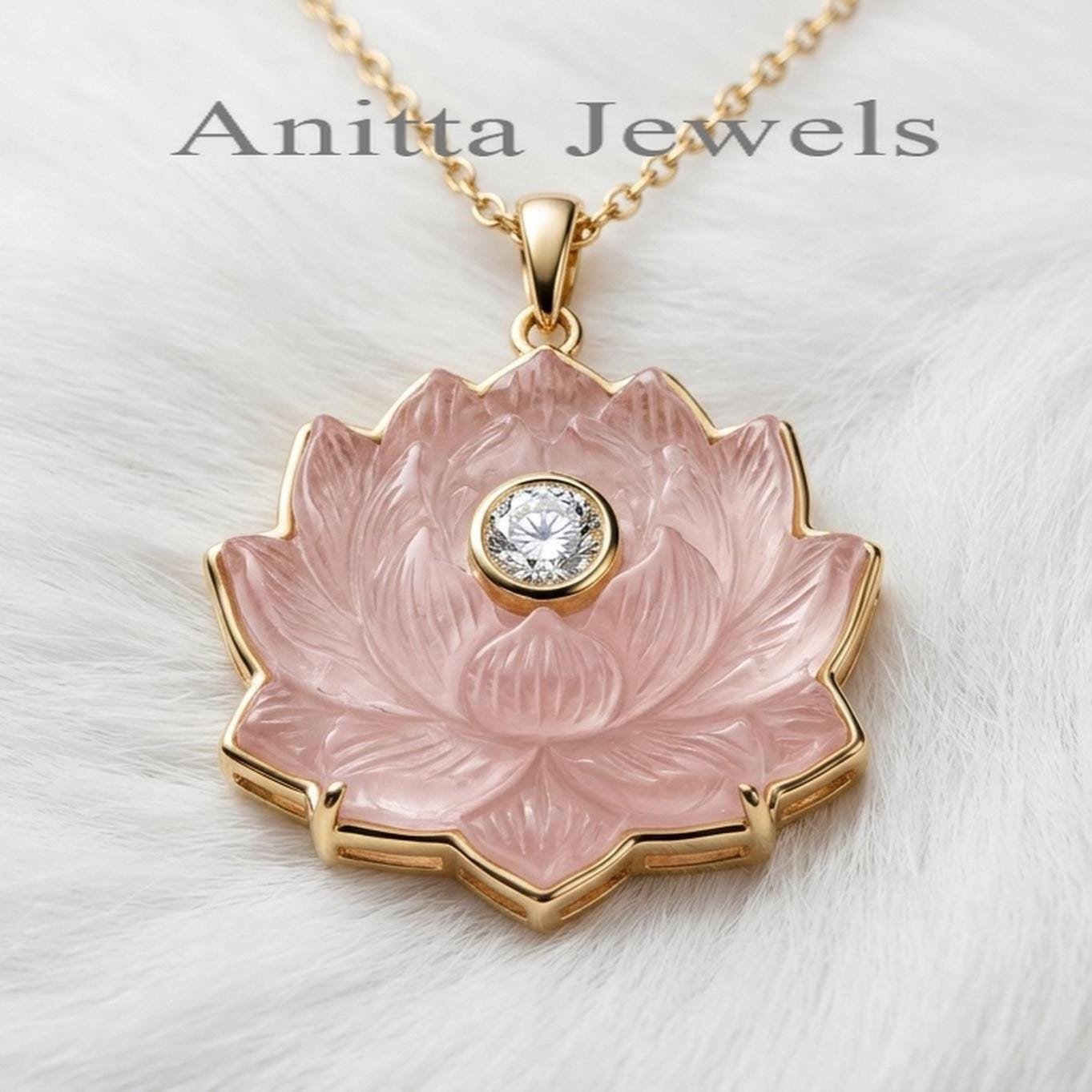 Handmade Gemstone Lotus Flower Pendant, Sterling Silver, Quartz Stone - View 2 - Anitta Jewels | SKU: etsy_4519421205 Handmade Gemstone Lotus Flower Pendant, Sterling Silver, Quartz Stone - View 2 - Anitta Jewels | SKU: etsy_4519421205