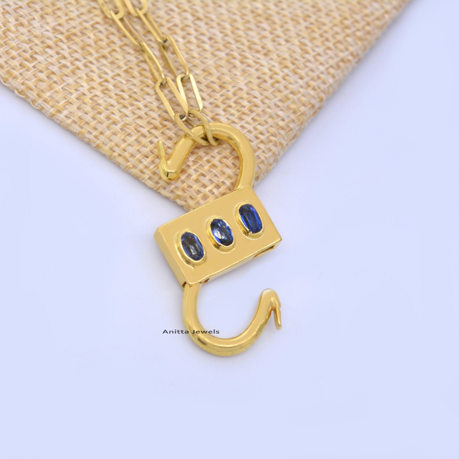 Handmade Gemstone Padlock Pendant: 14k Gold-Plated Silver Connector - View 6 - Anitta Jewels | SKU: etsy_711207711 Handmade Gemstone Padlock Pendant: 14k Gold-Plated Silver Connector - View 6 - Anitta Jewels | SKU: etsy_711207711
