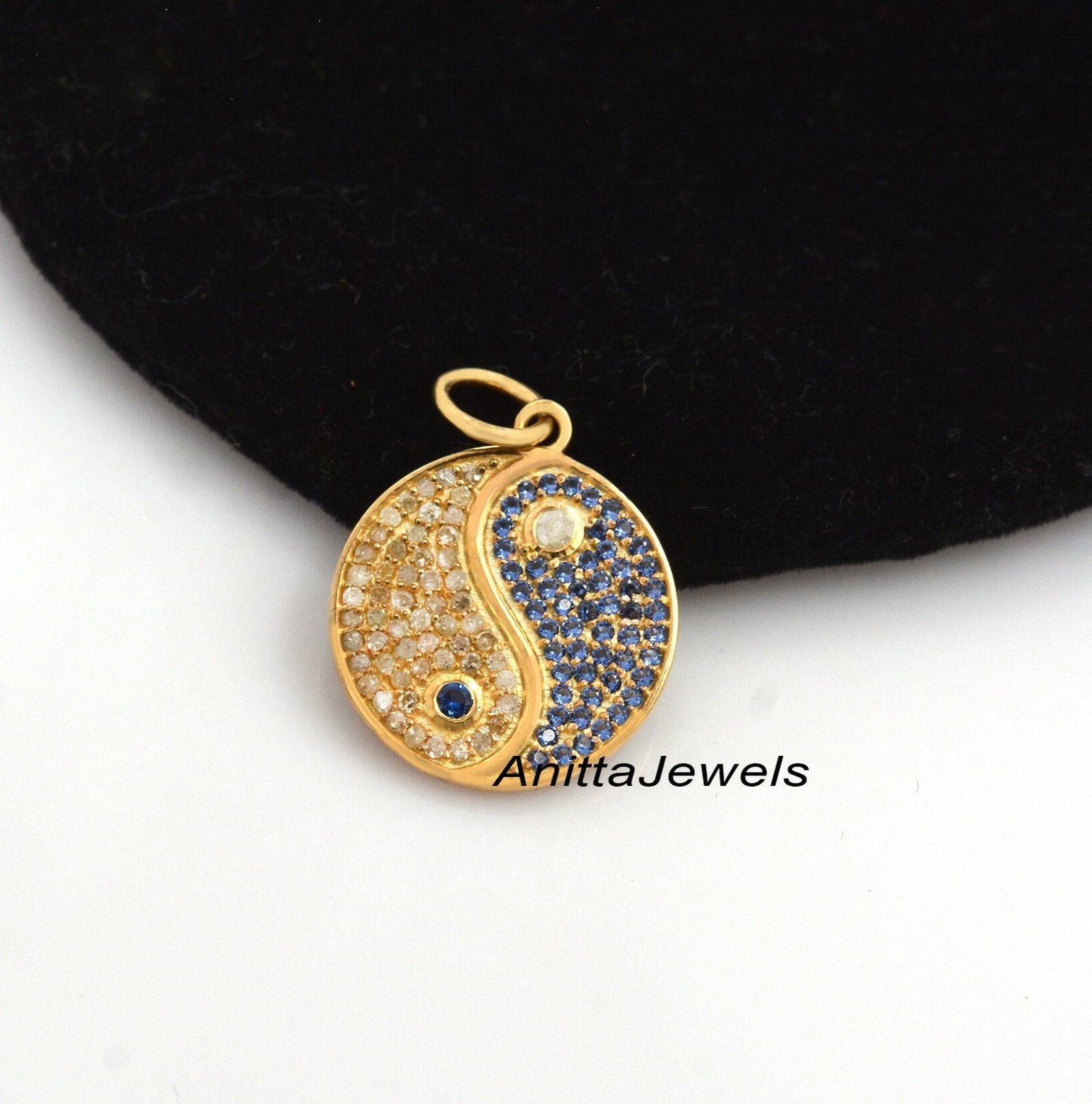 Handmade Sapphire & Diamond Yin Yang Pendant - Sterling Silver - Anitta Jewels | SKU: etsy_1171278966 Handmade Sapphire & Diamond Yin Yang Pendant - Sterling Silver - Anitta Jewels | SKU: etsy_1171278966