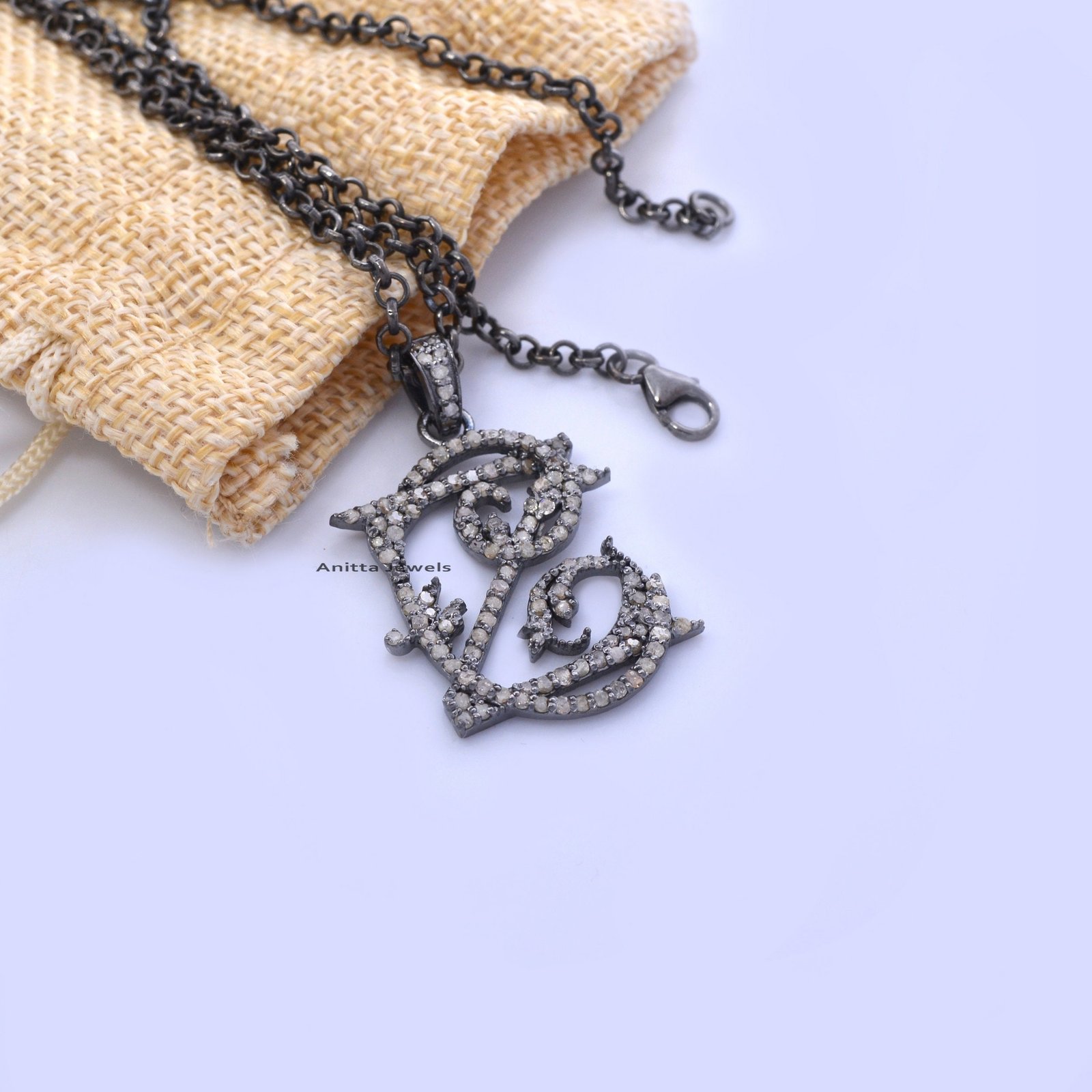Handmade Sterling Silver Diamond Initial Monogram Pendant - View 2 - Anitta Jewels | SKU: etsy_1096766318 Handmade Sterling Silver Diamond Initial Monogram Pendant - View 2 - Anitta Jewels | SKU: etsy_1096766318
