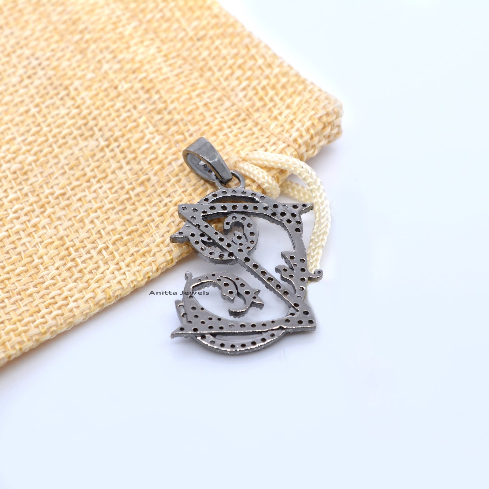 Handmade Sterling Silver Diamond Initial Monogram Pendant - View 3 - Anitta Jewels | SKU: etsy_1096766318 Handmade Sterling Silver Diamond Initial Monogram Pendant - View 3 - Anitta Jewels | SKU: etsy_1096766318