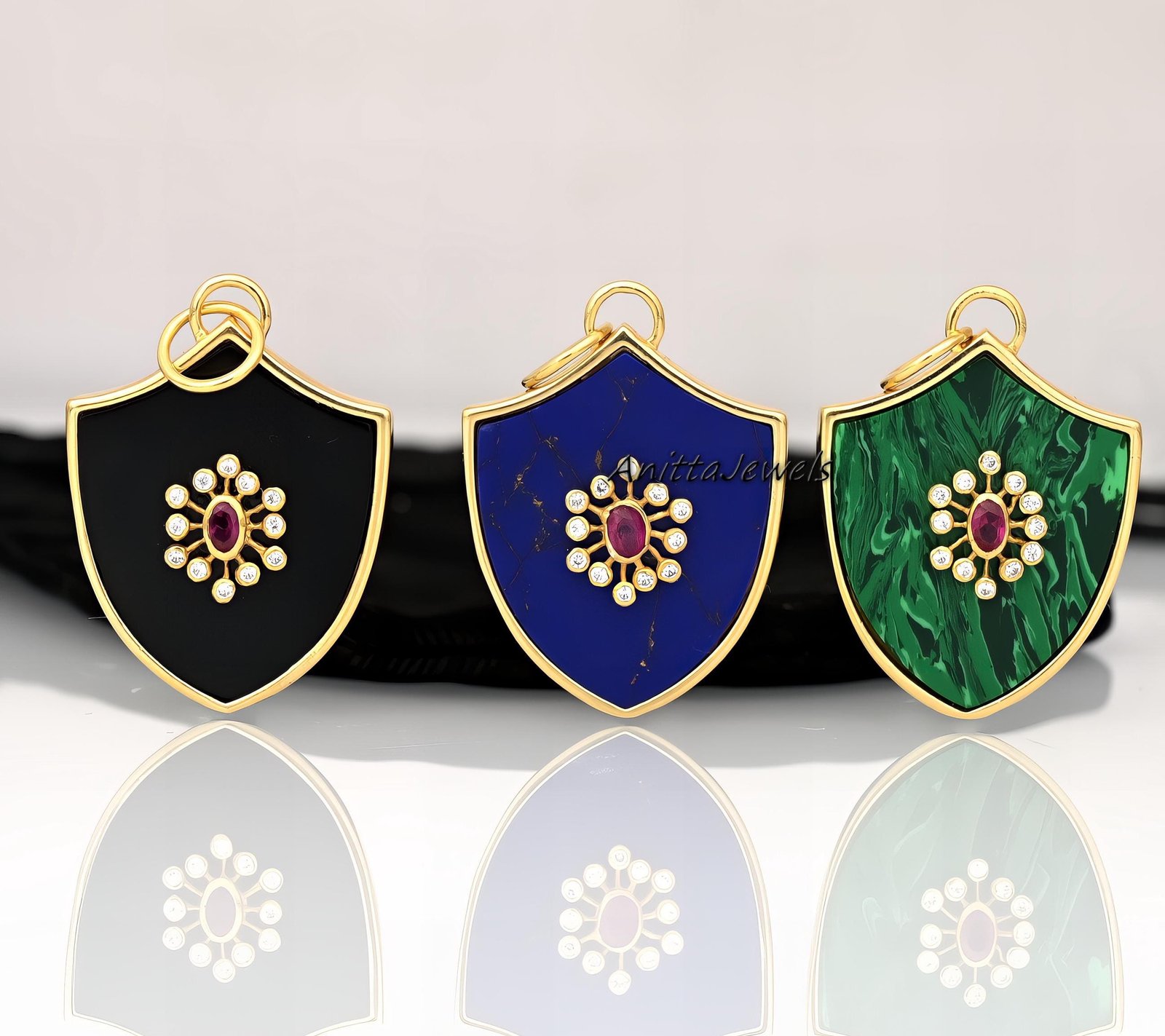 Handmade Sterling Silver Shield Pendant: Malachite, Lapis, Turquoise - Anitta Jewels | SKU: etsy_1757785255 Handmade Sterling Silver Shield Pendant: Malachite, Lapis, Turquoise - Anitta Jewels | SKU: etsy_1757785255