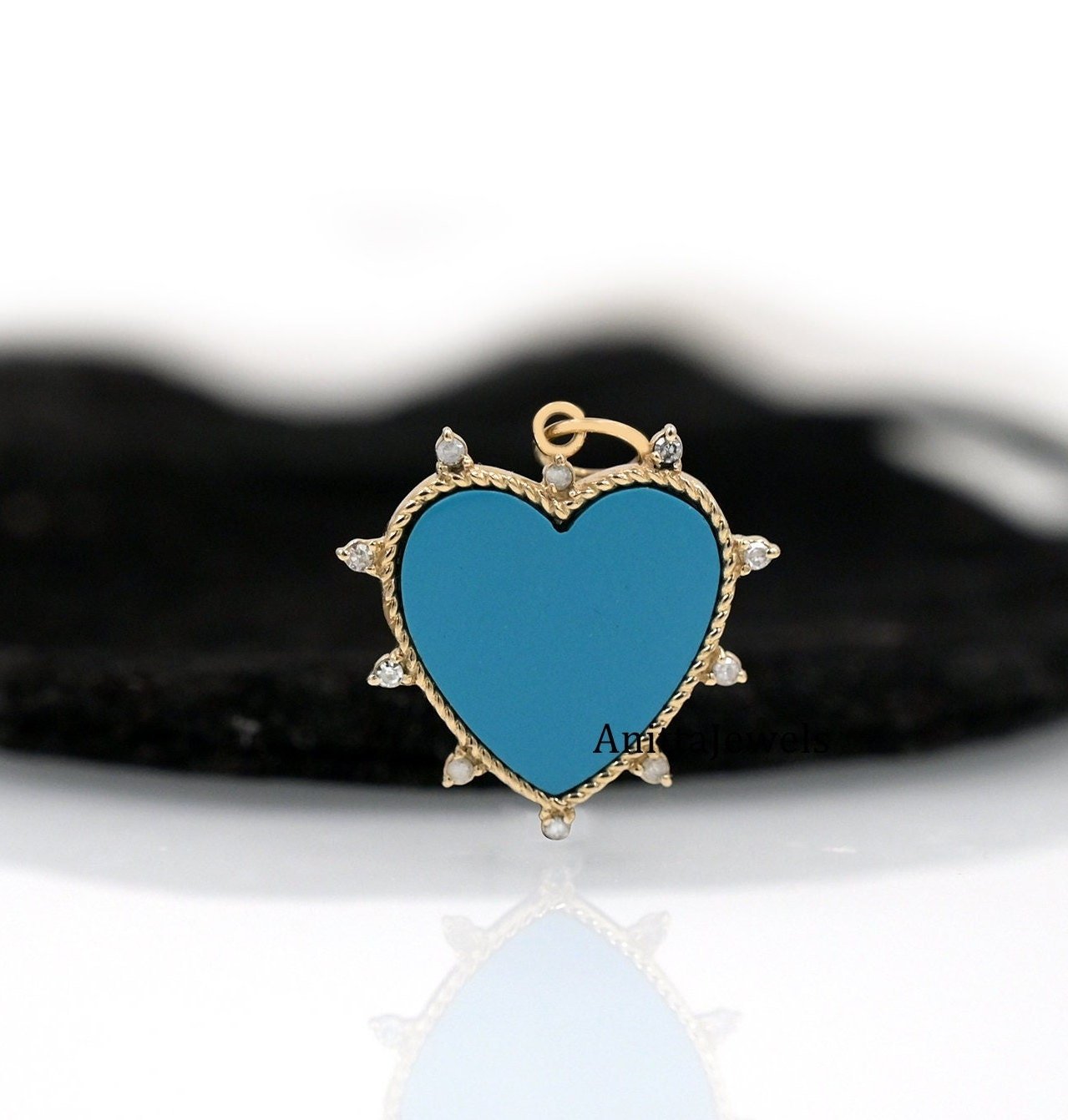 Handmade Turquoise Heart Pendant: 925 Silver, Moissanite Accent - Anitta Jewels | SKU: etsy_1421240490 Handmade Turquoise Heart Pendant: 925 Silver, Moissanite Accent - Anitta Jewels | SKU: etsy_1421240490