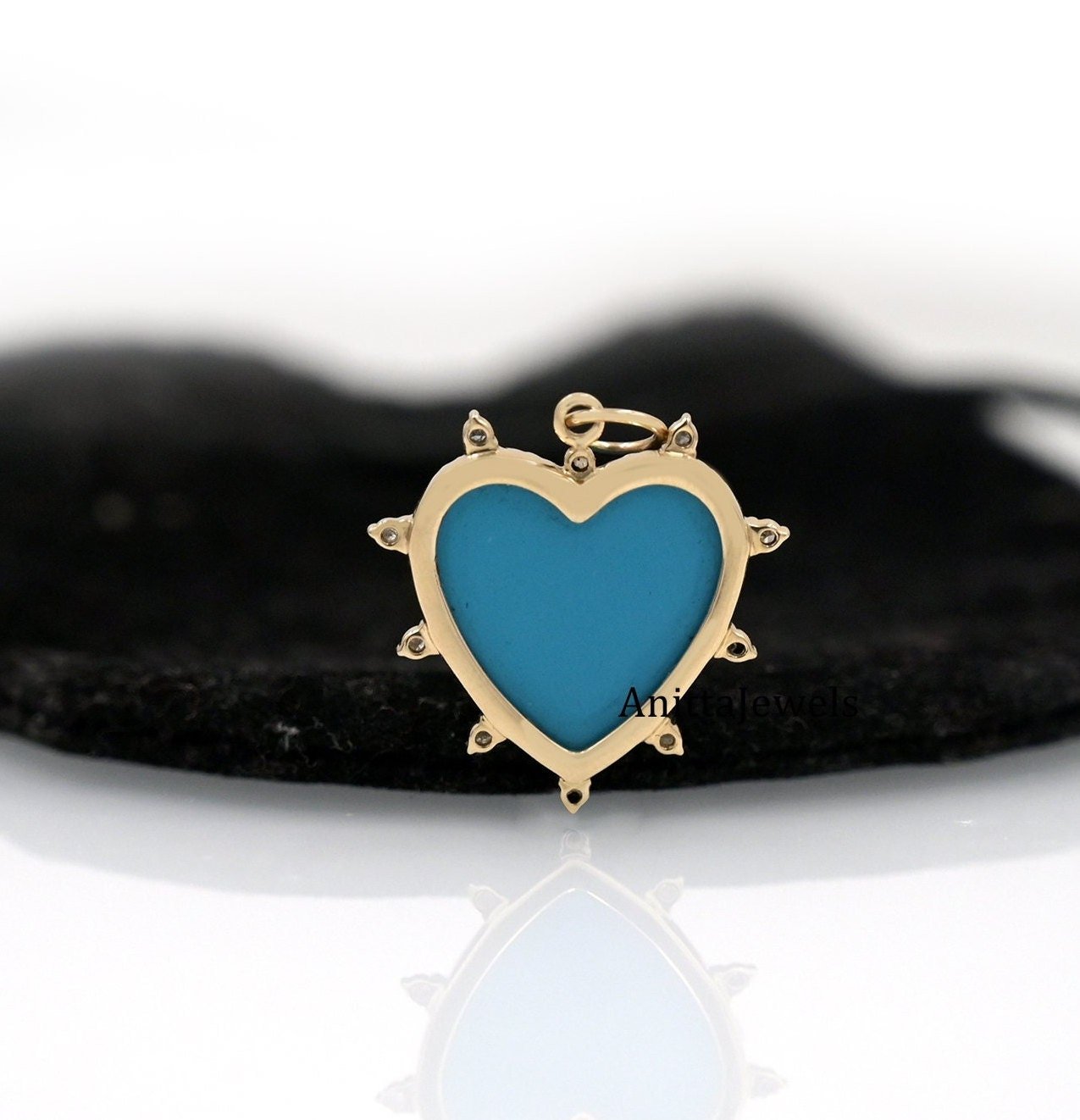 Handmade Turquoise Heart Pendant: 925 Silver, Moissanite Accent - View 2 - Anitta Jewels | SKU: etsy_1421240490 Handmade Turquoise Heart Pendant: 925 Silver, Moissanite Accent - View 2 - Anitta Jewels | SKU: etsy_1421240490