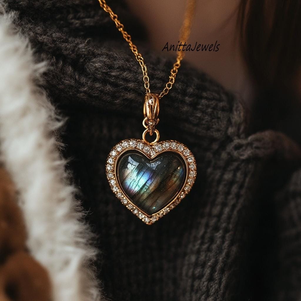 Labradorite Heart Pendant: Sterling Silver Love Magic Necklace - Anitta Jewels | SKU: etsy_1781236632 Labradorite Heart Pendant: Sterling Silver Love Magic Necklace - Anitta Jewels | SKU: etsy_1781236632