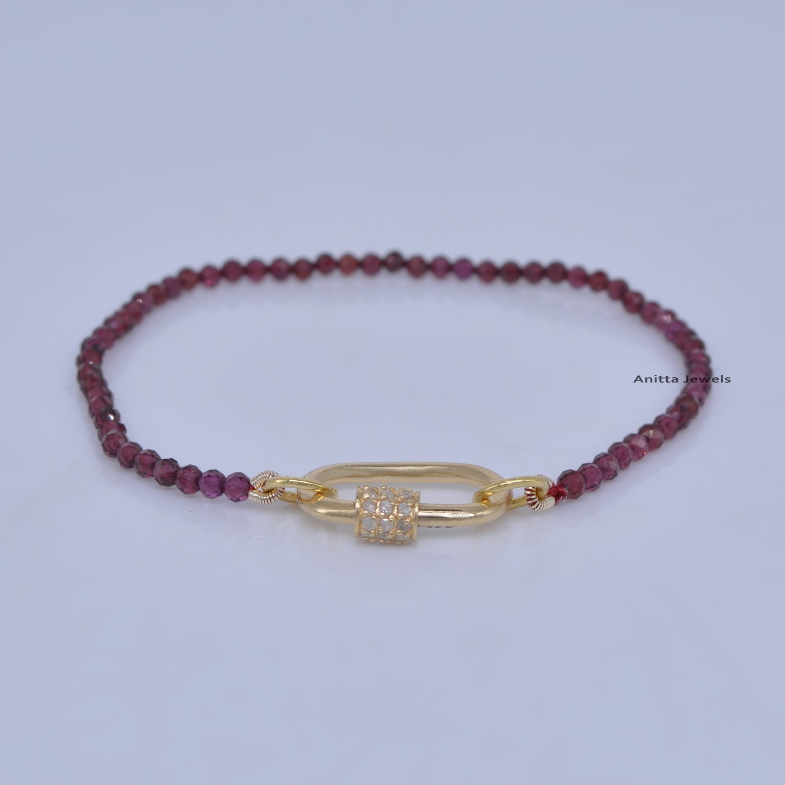 Lapis Bead Bracelet: Diamond Carabiner Lock, 14k Gold Plated Silver - View 2 - Anitta Jewels | SKU: etsy_1023564500 Lapis Bead Bracelet: Diamond Carabiner Lock, 14k Gold Plated Silver - View 2 - Anitta Jewels | SKU: etsy_1023564500