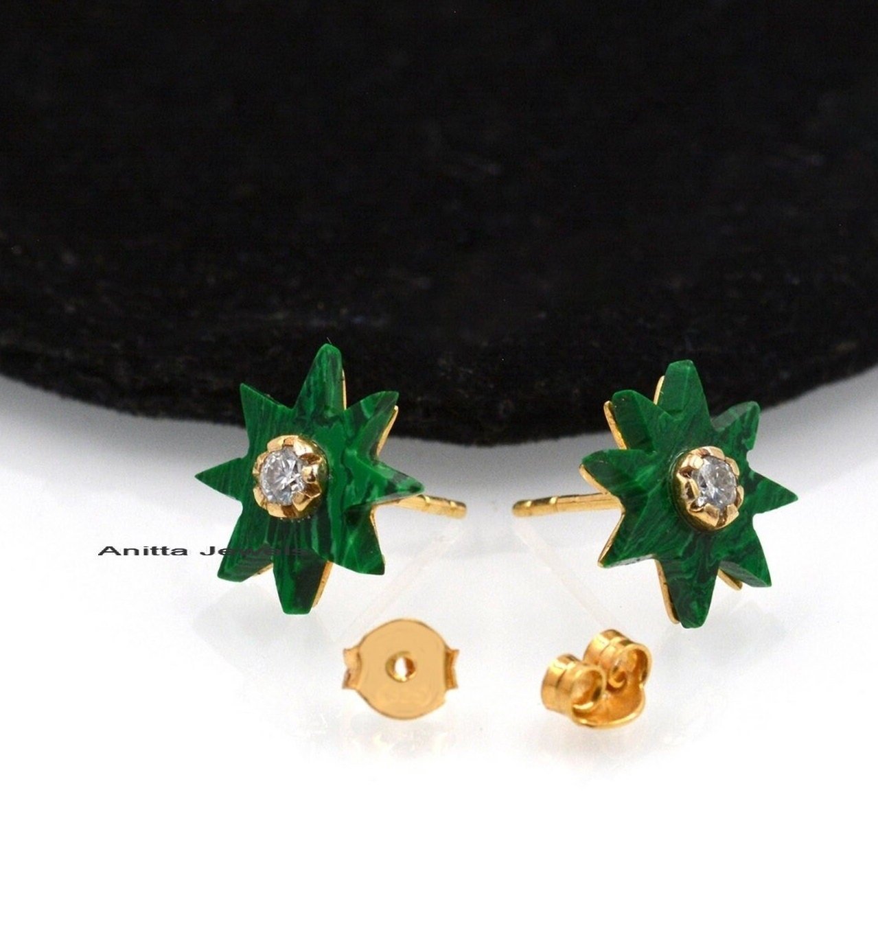 Malachite Starburst Studs: 925 Silver Gemstone Earrings - Anitta Jewels | SKU: etsy_1372332651 Malachite Starburst Studs: 925 Silver Gemstone Earrings - Anitta Jewels | SKU: etsy_1372332651