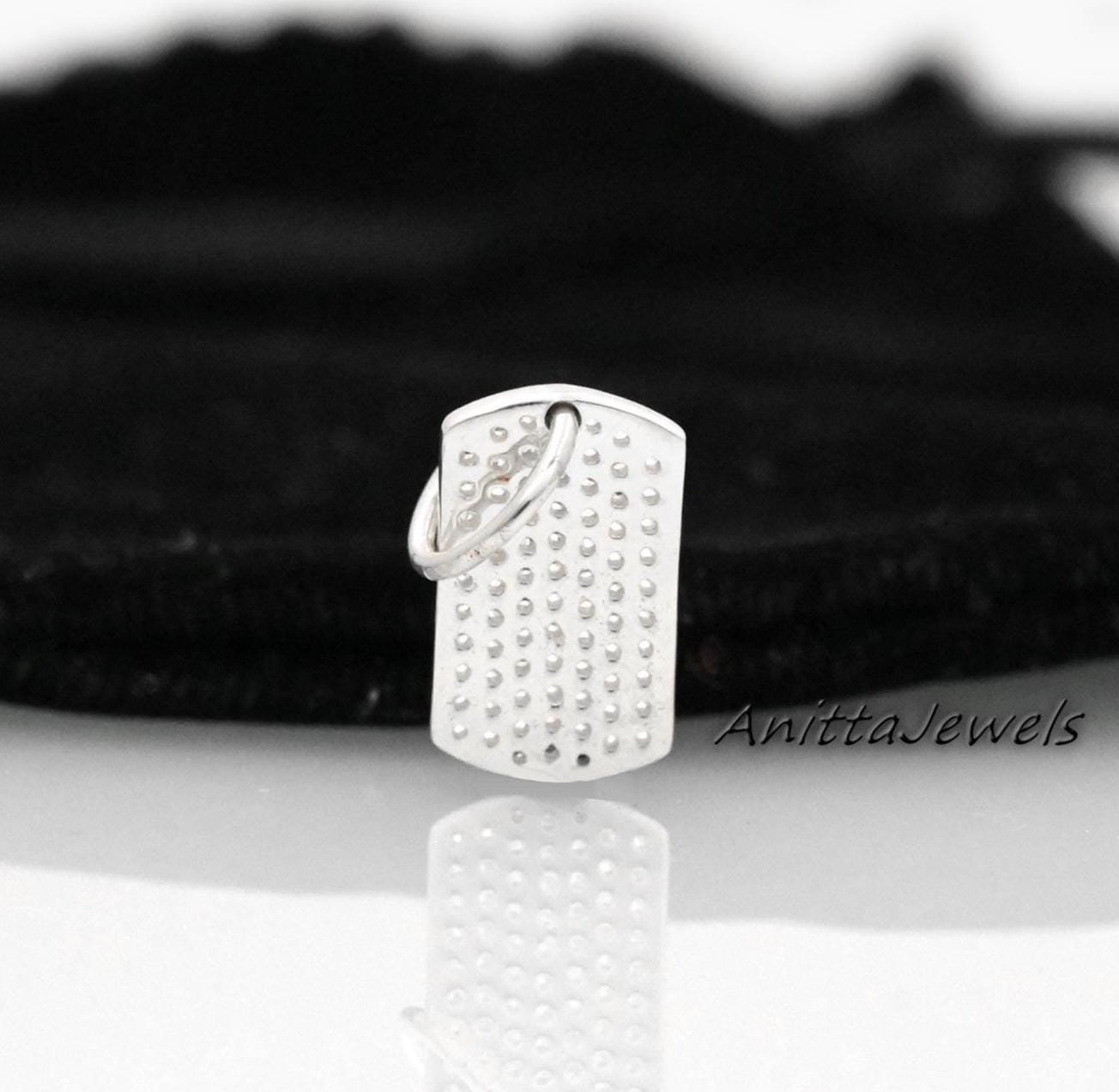 Micro Pave Gemstone Dog Tag Pendant - 925 Silver (20*8 MM) - View 3 - Anitta Jewels | SKU: etsy_1195173374 Micro Pave Gemstone Dog Tag Pendant - 925 Silver (20*8 MM) - View 3 - Anitta Jewels | SKU: etsy_1195173374