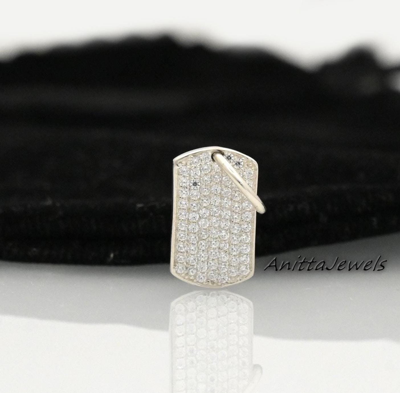 Micro Pave Gemstone Dog Tag Pendant - 925 Silver (20*8 MM) - View 4 - Anitta Jewels | SKU: etsy_1195173374 Micro Pave Gemstone Dog Tag Pendant - 925 Silver (20*8 MM) - View 4 - Anitta Jewels | SKU: etsy_1195173374