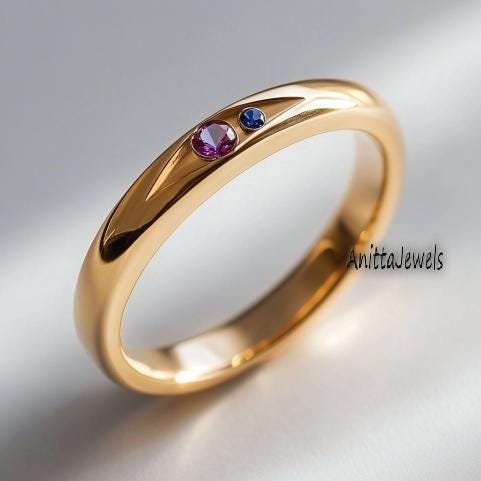 Moissanite & Ruby 14K Gold Birthstone Band Ring - View 2 - Anitta Jewels | SKU: etsy_4298648239 Moissanite & Ruby 14K Gold Birthstone Band Ring - View 2 - Anitta Jewels | SKU: etsy_4298648239
