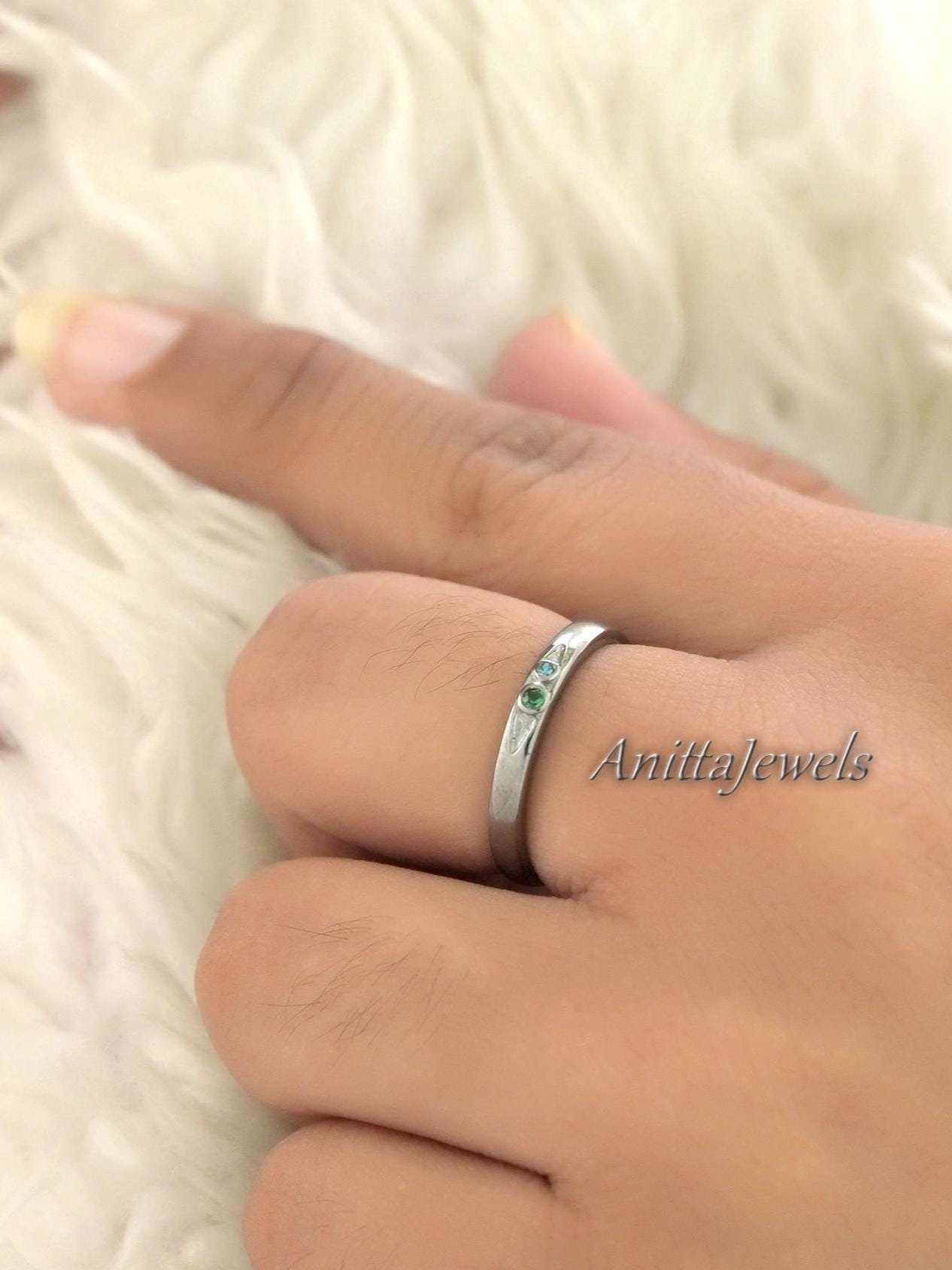 Moissanite & Ruby 14K Gold Birthstone Band Ring - View 5 - Anitta Jewels | SKU: etsy_4298648239 Moissanite & Ruby 14K Gold Birthstone Band Ring - View 5 - Anitta Jewels | SKU: etsy_4298648239