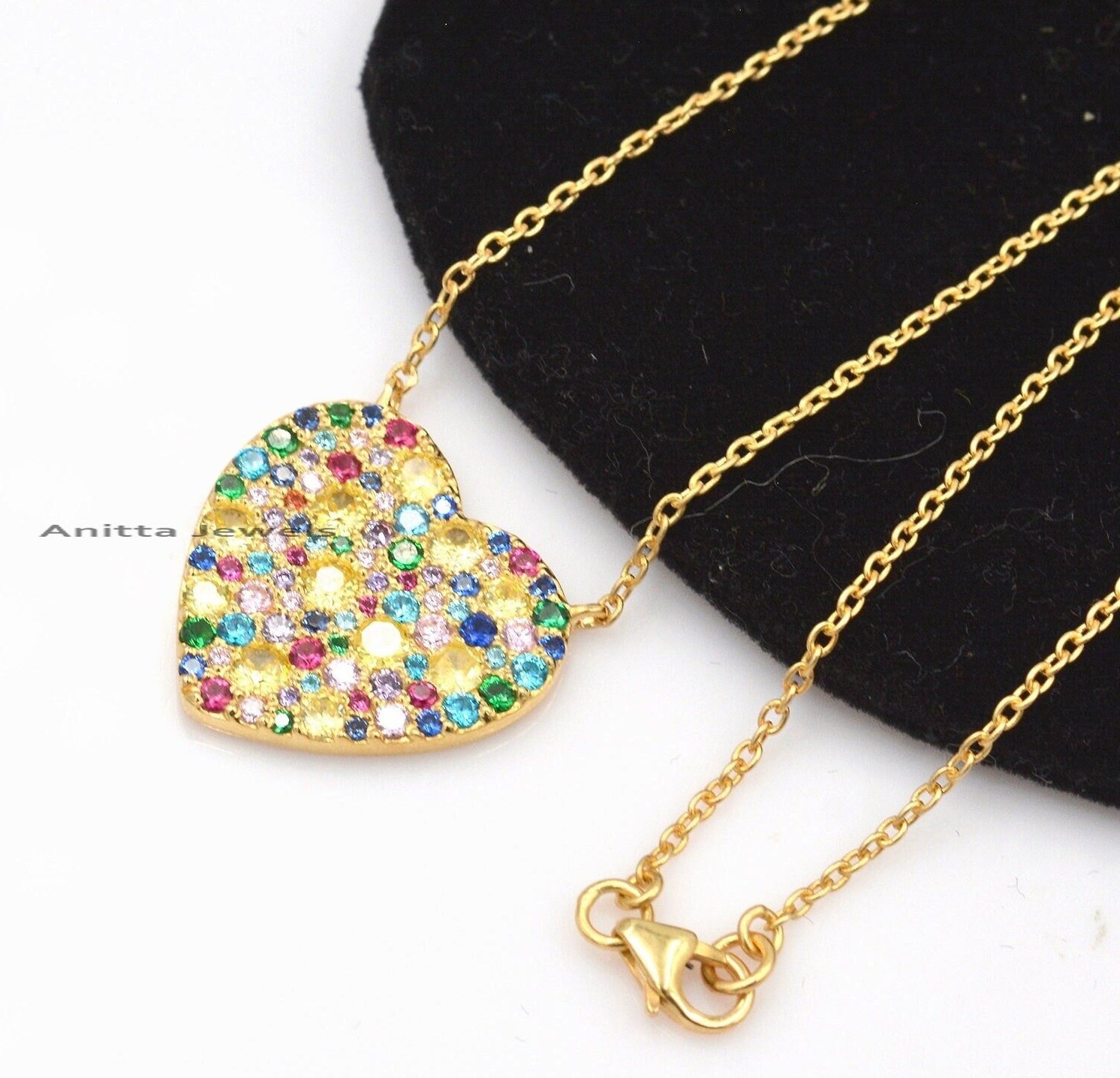 Multi Gemstone Heart Pendant Necklace: 925 Silver, 25 MM - Anitta Jewels | SKU: etsy_1207439889 Multi Gemstone Heart Pendant Necklace: 925 Silver, 25 MM - Anitta Jewels | SKU: etsy_1207439889