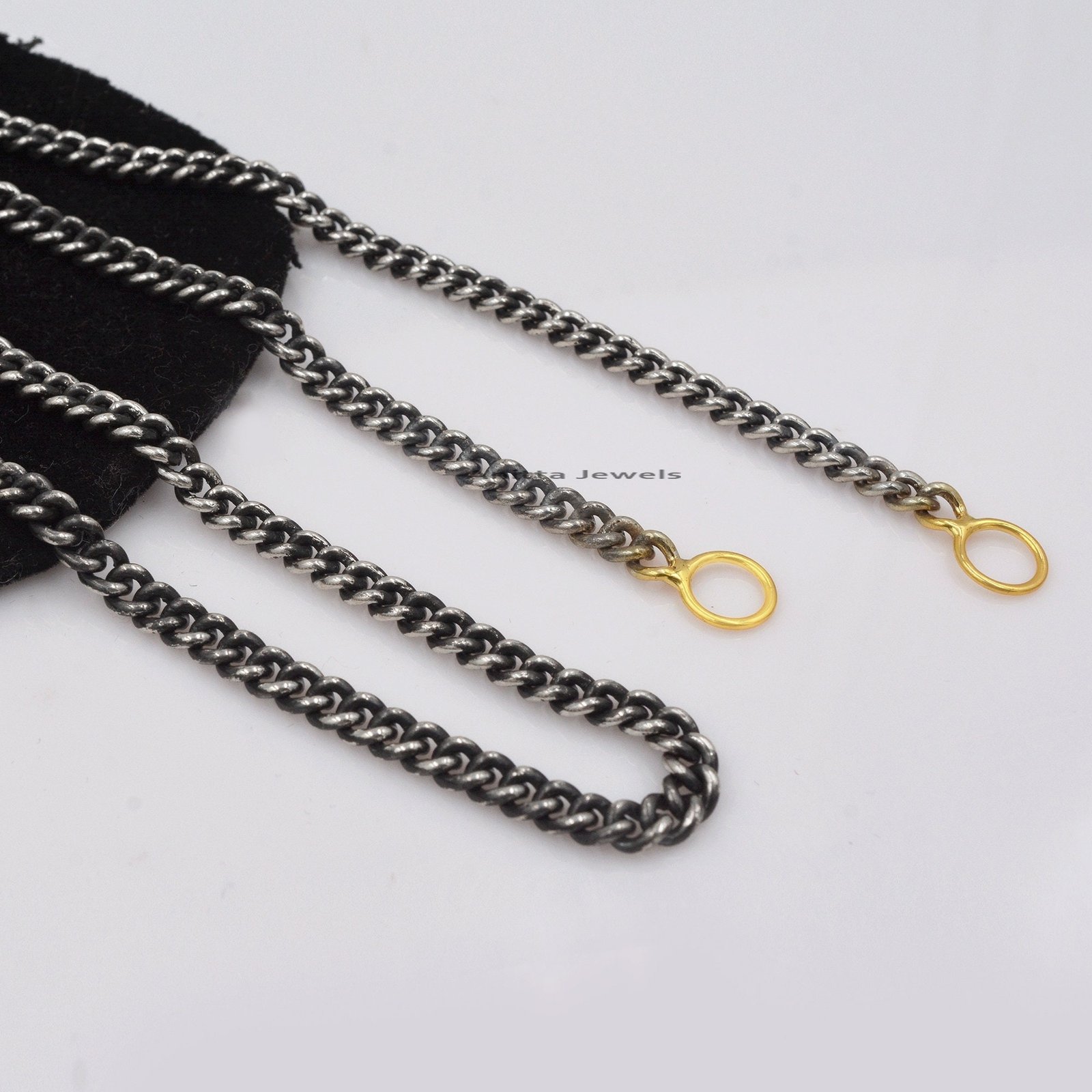 Oxidized 925 Silver Curb Chain Necklace: 14K Gold Jumpring, Handmade - View 2 - Anitta Jewels | SKU: etsy_1454218857 Oxidized 925 Silver Curb Chain Necklace: 14K Gold Jumpring, Handmade - View 2 - Anitta Jewels | SKU: etsy_1454218857
