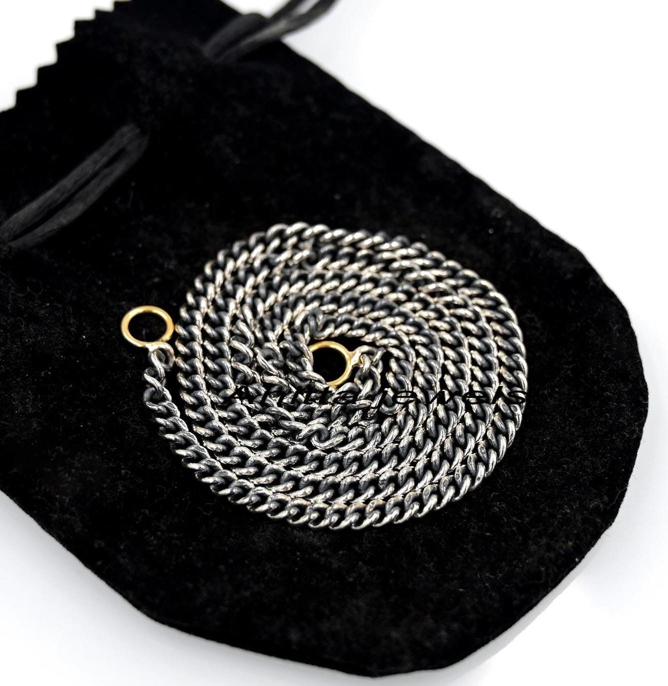 Oxidized 925 Silver Curb Chain Necklace: 14K Gold Jumpring, Handmade - View 7 - Anitta Jewels | SKU: etsy_1454218857 Oxidized 925 Silver Curb Chain Necklace: 14K Gold Jumpring, Handmade - View 7 - Anitta Jewels | SKU: etsy_1454218857