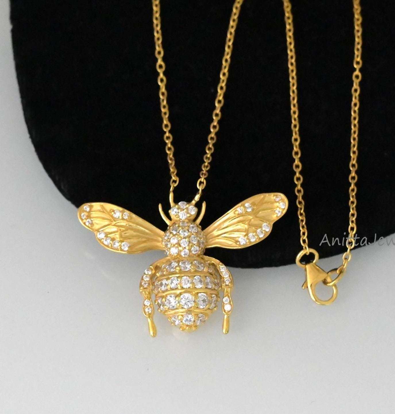 Pave Diamond Bumble Bee Necklace, Sterling Silver Charm - Anitta Jewels | SKU: etsy_1890656200 Pave Diamond Bumble Bee Necklace, Sterling Silver Charm - Anitta Jewels | SKU: etsy_1890656200