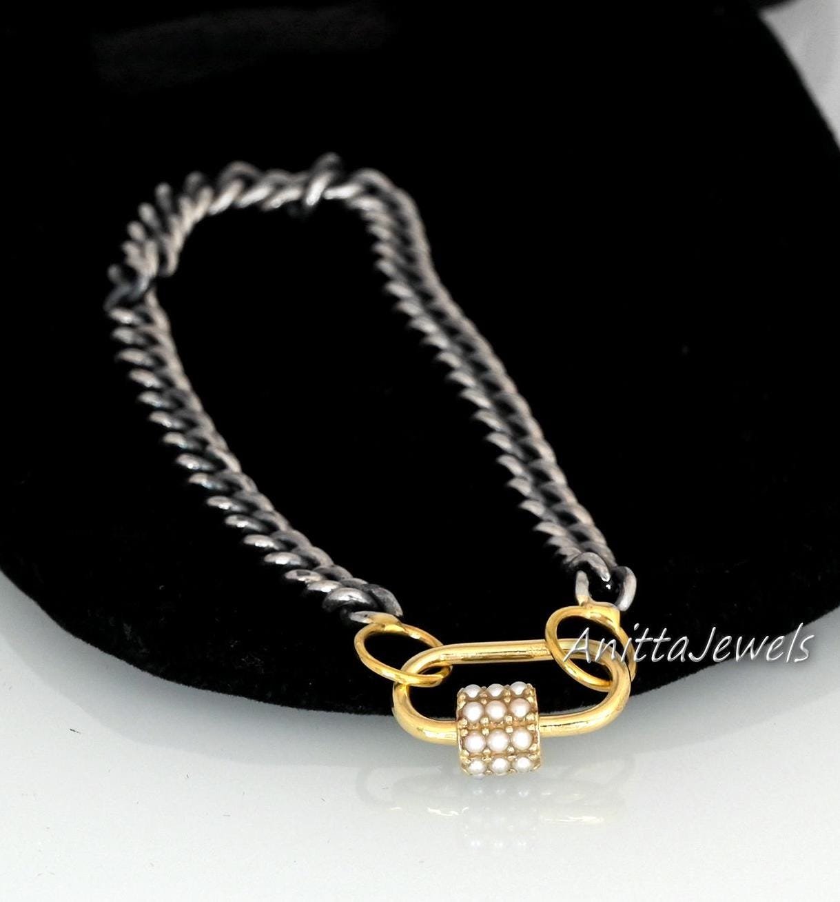 Pearl Carabiner Lock Necklace: Oxidized 925 Silver Curb Chain - Anitta Jewels | SKU: etsy_986842344 Pearl Carabiner Lock Necklace: Oxidized 925 Silver Curb Chain - Anitta Jewels | SKU: etsy_986842344