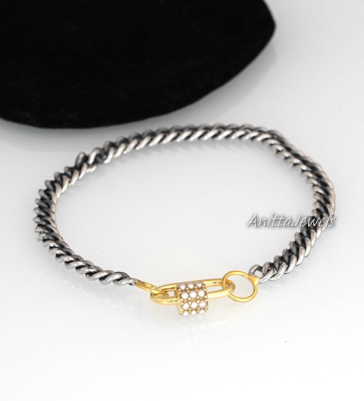 Pearl Carabiner Lock Necklace: Oxidized 925 Silver Curb Chain - View 2 - Anitta Jewels | SKU: etsy_986842344 Pearl Carabiner Lock Necklace: Oxidized 925 Silver Curb Chain - View 2 - Anitta Jewels | SKU: etsy_986842344