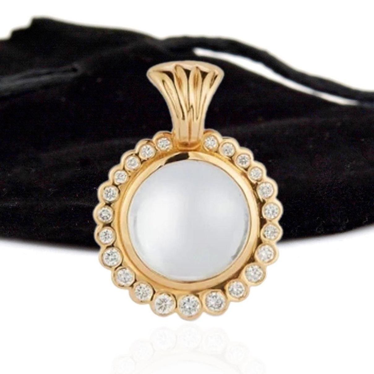 Pearl & Diamond Halo Pendant: 925 Silver Round Charm - Anitta Jewels | SKU: etsy_1234140154 Pearl & Diamond Halo Pendant: 925 Silver Round Charm - Anitta Jewels | SKU: etsy_1234140154