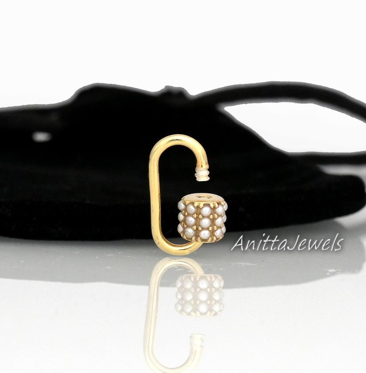 Pearl Gemstone Carabiner Lock: 14k Gold Vermeil or 925 Silver - Anitta Jewels | SKU: etsy_680930136 Pearl Gemstone Carabiner Lock: 14k Gold Vermeil or 925 Silver - Anitta Jewels | SKU: etsy_680930136