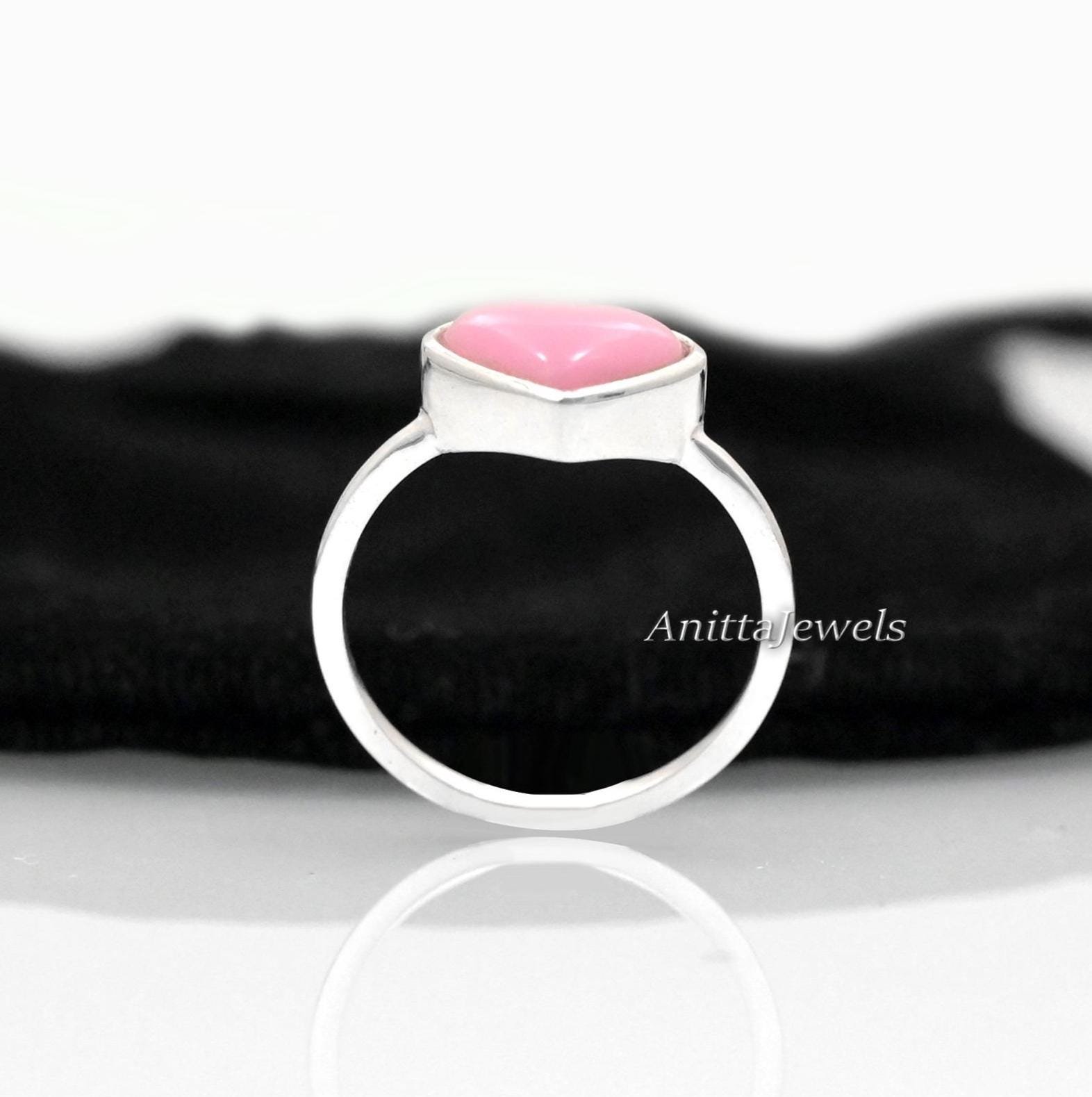 Pink Opal Heart Ring, 925 Silver Gemstone Ring - View 2 - Anitta Jewels | SKU: etsy_1489146420 Pink Opal Heart Ring, 925 Silver Gemstone Ring - View 2 - Anitta Jewels | SKU: etsy_1489146420
