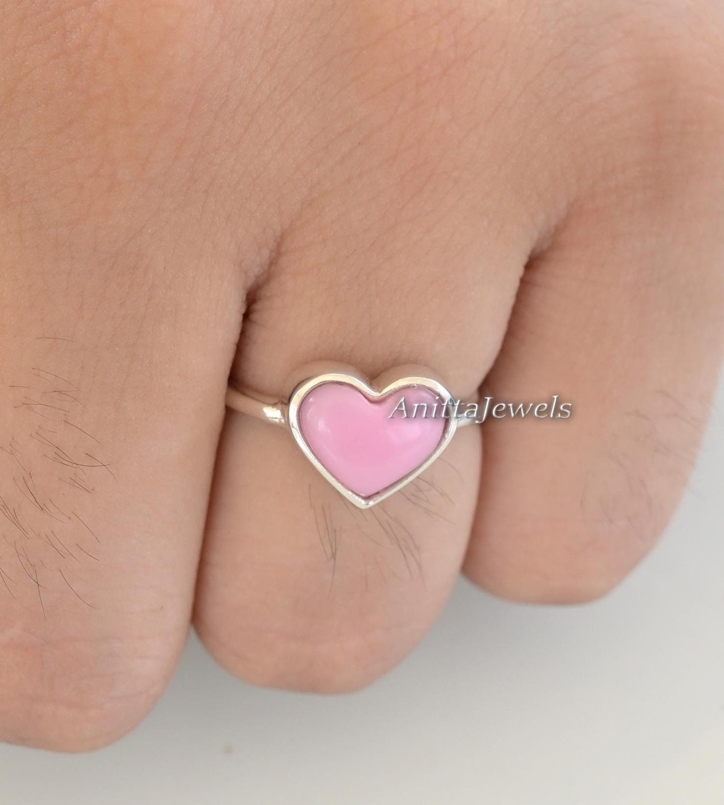 Pink Opal Heart Ring, 925 Silver Gemstone Ring - View 4 - Anitta Jewels | SKU: etsy_1489146420 Pink Opal Heart Ring, 925 Silver Gemstone Ring - View 4 - Anitta Jewels | SKU: etsy_1489146420