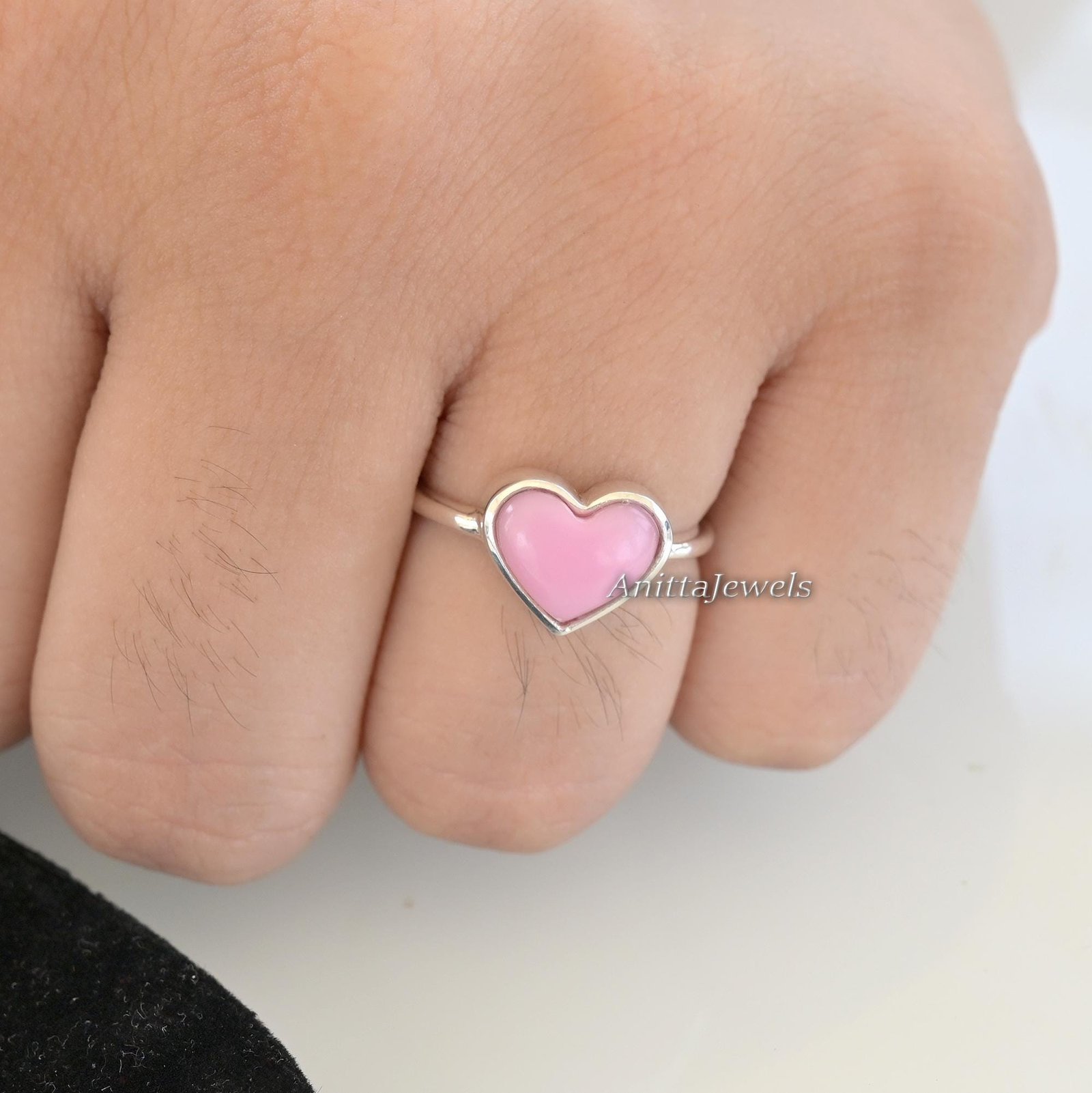 Pink Opal Heart Ring, 925 Silver Gemstone Ring - View 5 - Anitta Jewels | SKU: etsy_1489146420 Pink Opal Heart Ring, 925 Silver Gemstone Ring - View 5 - Anitta Jewels | SKU: etsy_1489146420