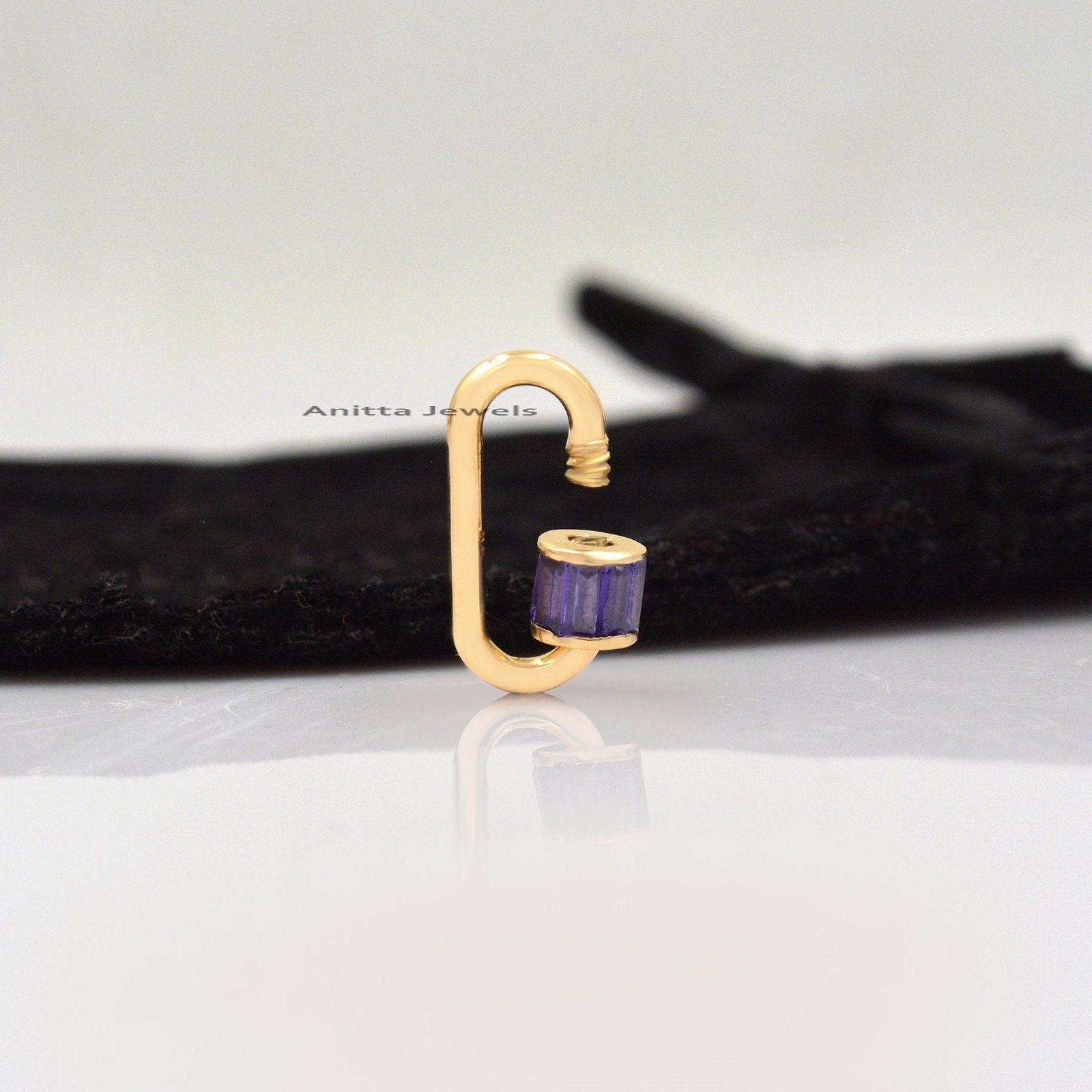 Pink Sapphire Baguette 925 Silver Carabiner Lock - View 3 - Anitta Jewels | SKU: etsy_1035406730 Pink Sapphire Baguette 925 Silver Carabiner Lock - View 3 - Anitta Jewels | SKU: etsy_1035406730