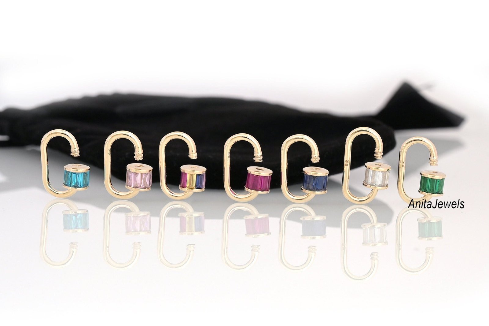 Pink Sapphire Baguette 925 Silver Carabiner Lock - View 4 - Anitta Jewels | SKU: etsy_1035406730 Pink Sapphire Baguette 925 Silver Carabiner Lock - View 4 - Anitta Jewels | SKU: etsy_1035406730
