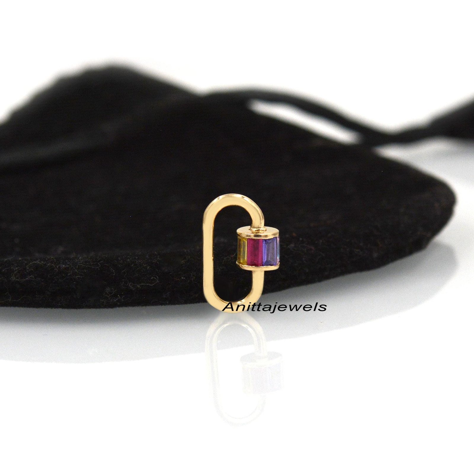 Pink Sapphire Baguette 925 Silver Carabiner Lock - View 5 - Anitta Jewels | SKU: etsy_1035406730 Pink Sapphire Baguette 925 Silver Carabiner Lock - View 5 - Anitta Jewels | SKU: etsy_1035406730