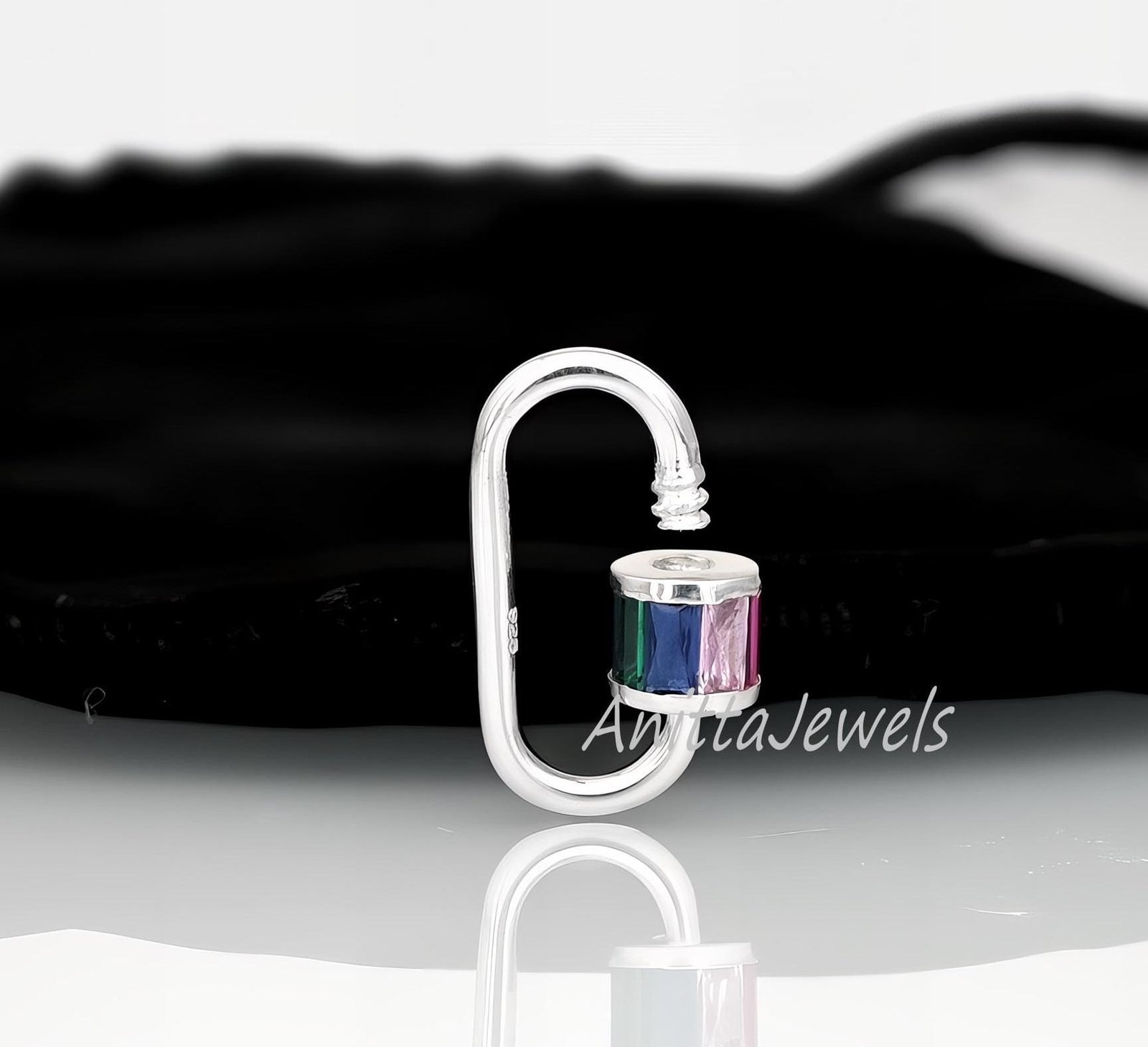 Pink Sapphire Baguette 925 Silver Carabiner Lock - View 7 - Anitta Jewels | SKU: etsy_1035406730 Pink Sapphire Baguette 925 Silver Carabiner Lock - View 7 - Anitta Jewels | SKU: etsy_1035406730