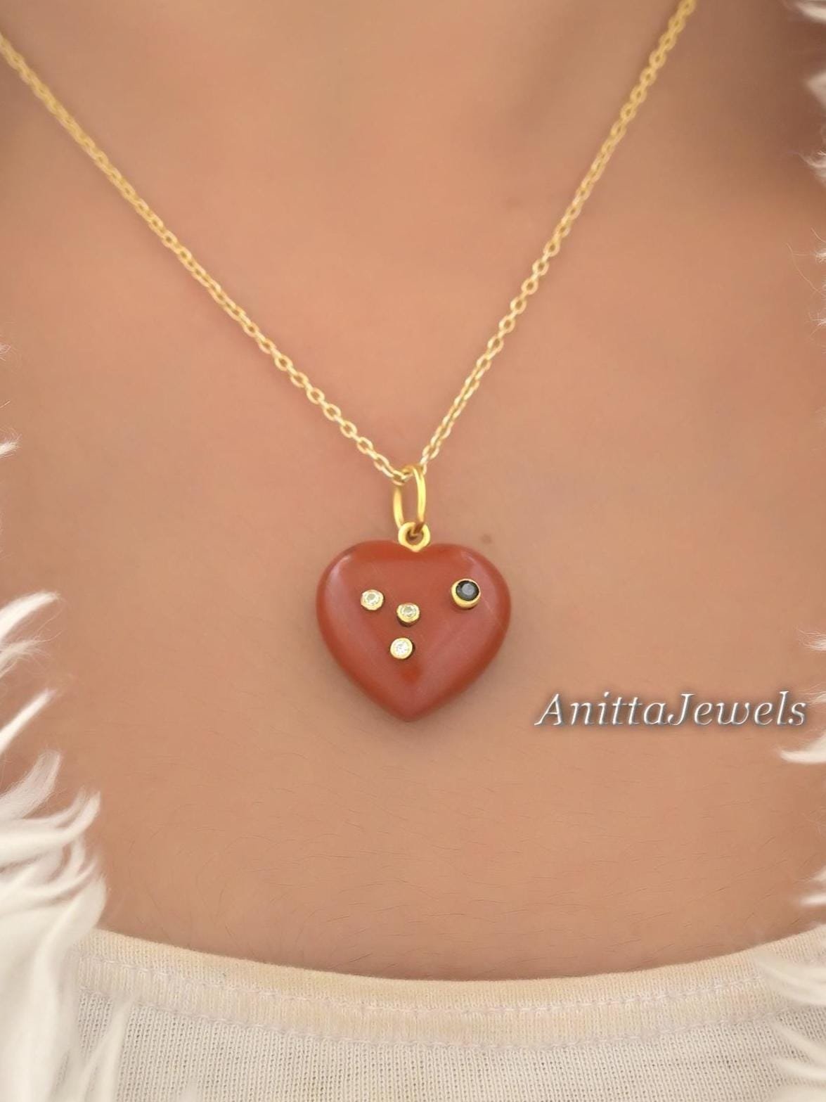 Red Jasper Heart Pendant: 925 Silver, CZ & Black Spinel - View 3 - Anitta Jewels | SKU: etsy_1493951582 Red Jasper Heart Pendant: 925 Silver, CZ & Black Spinel - View 3 - Anitta Jewels | SKU: etsy_1493951582