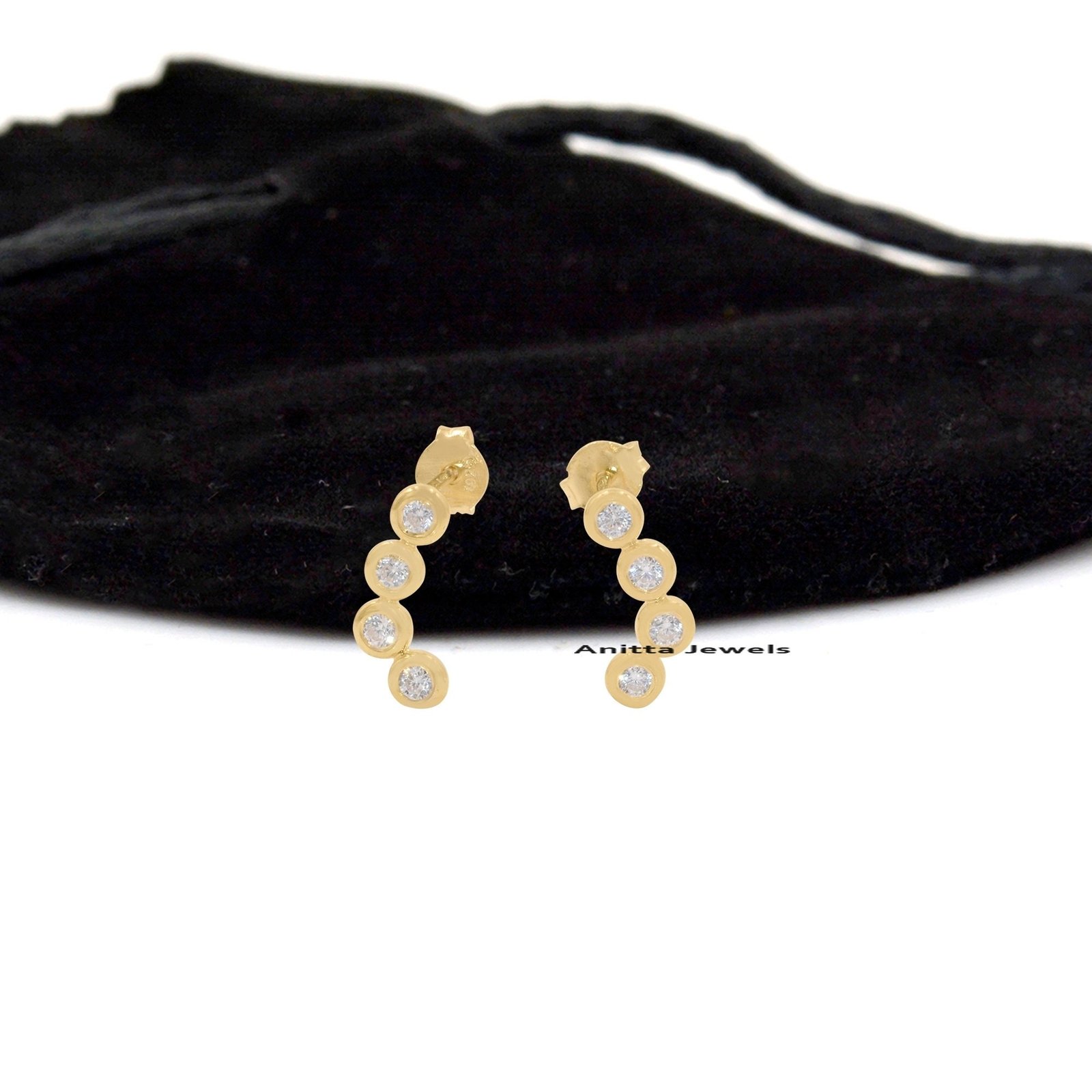 Shared Prong Diamond Huggie Hoop Earrings: 925 Silver - View 4 - Anitta Jewels | SKU: etsy_1436240165 Shared Prong Diamond Huggie Hoop Earrings: 925 Silver - View 4 - Anitta Jewels | SKU: etsy_1436240165
