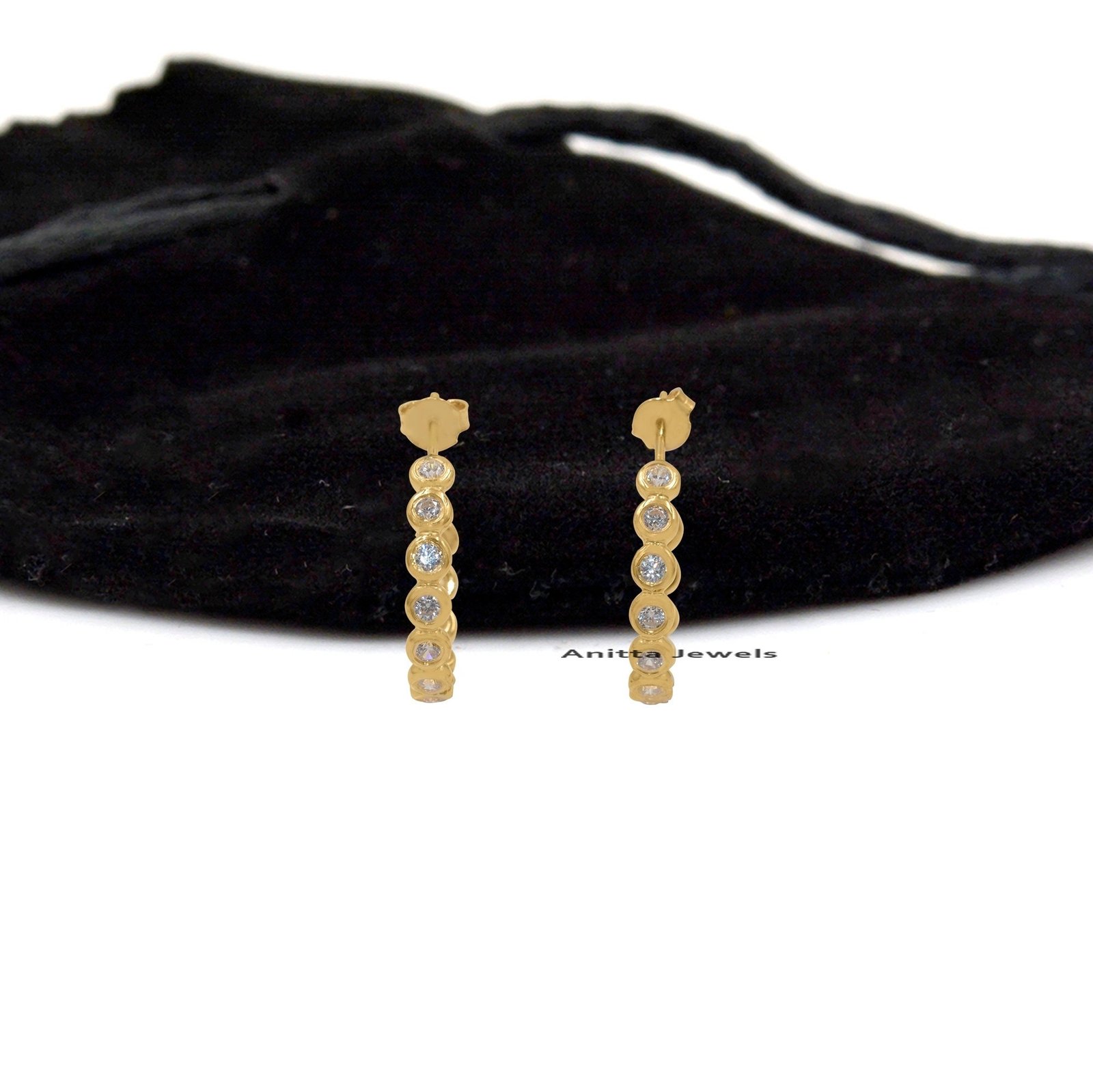 Shared Prong Diamond Huggie Hoop Earrings: 925 Silver - View 5 - Anitta Jewels | SKU: etsy_1436240165 Shared Prong Diamond Huggie Hoop Earrings: 925 Silver - View 5 - Anitta Jewels | SKU: etsy_1436240165